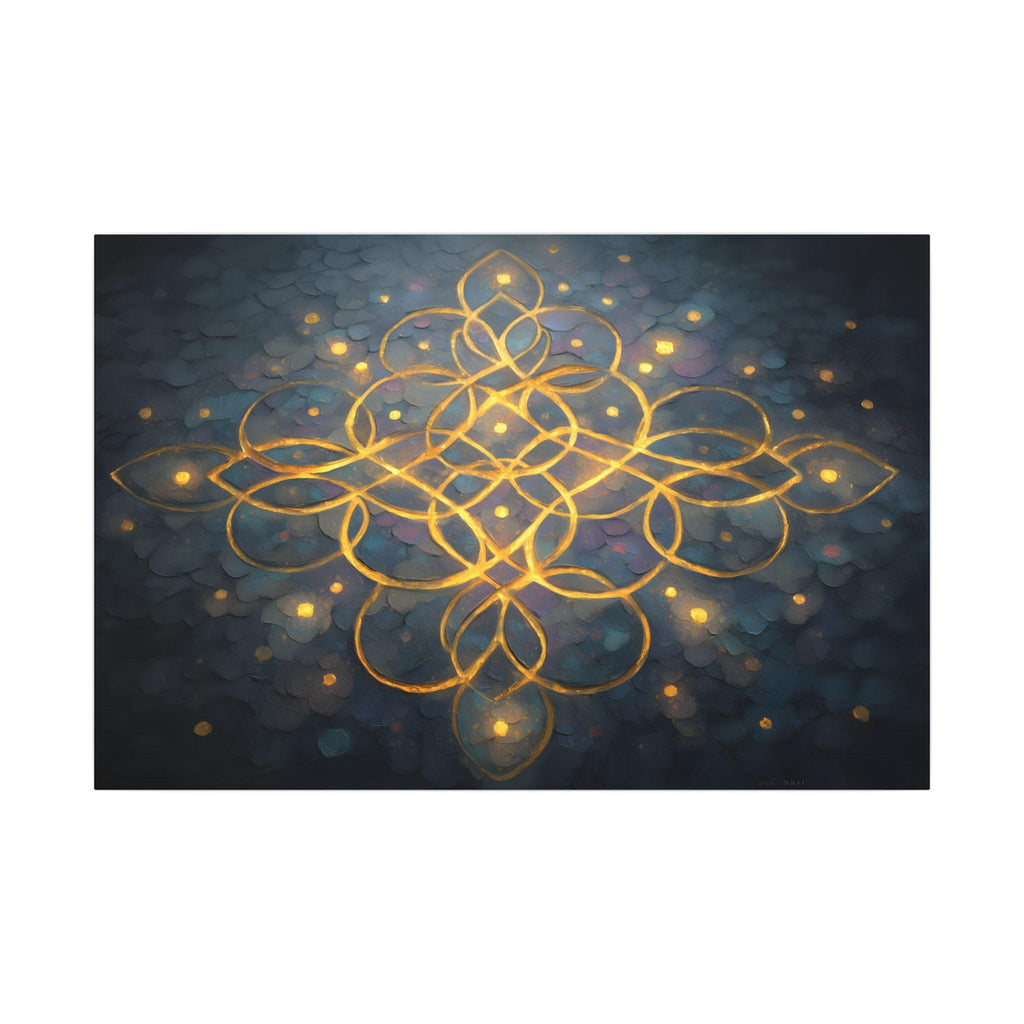 Luminous Kolam Canvas Art: Bohemian Geometry, Spiritual Decor