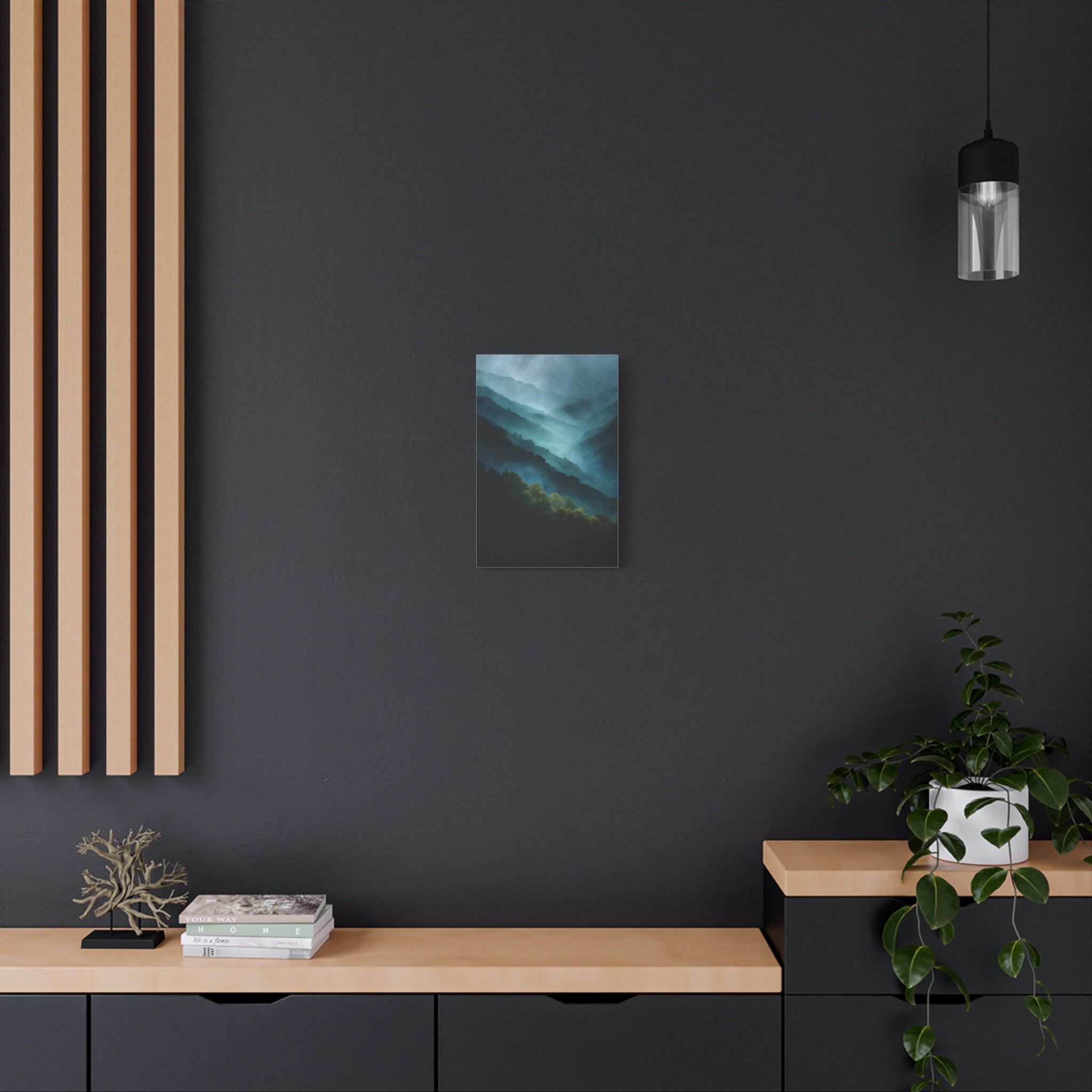 Misty Landscape Wall Art - Moody Blue Green Nature - Calm Modern Decor