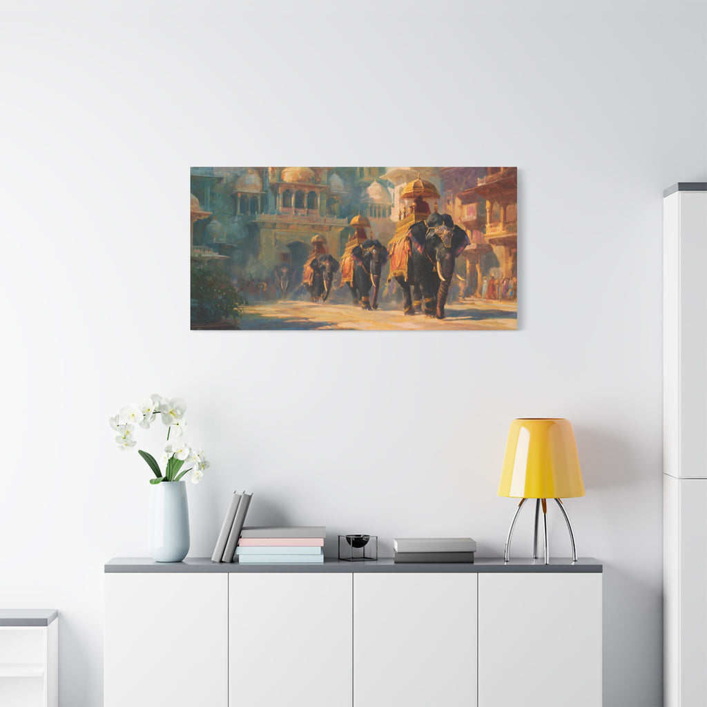 Royal Elephant Wall Art - Mughal Palace Procession Painting - Luxury Cultural Statement Decor