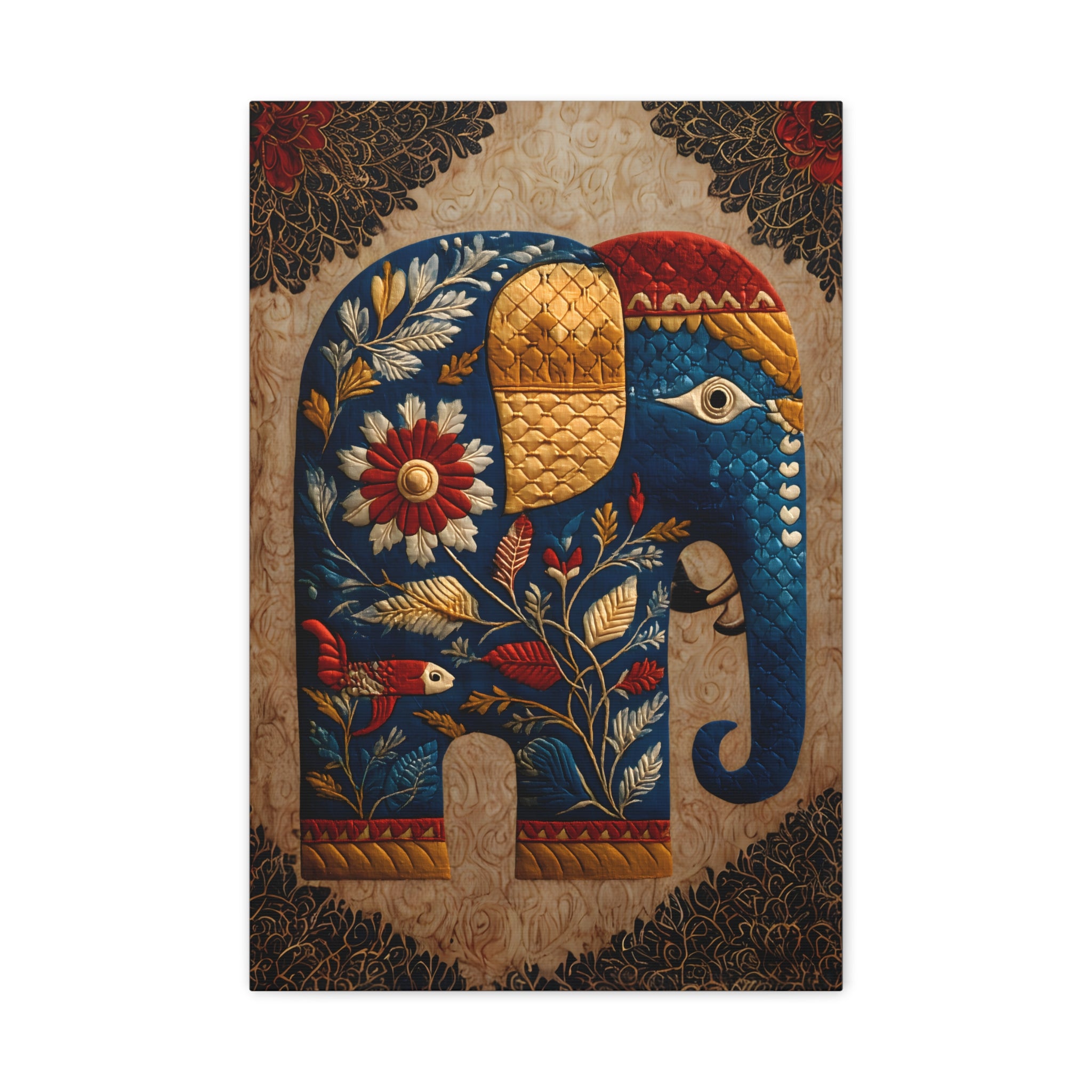 Rajasthani Folk Elephant Wall Art Print  Blue Embossed Elephant Decor