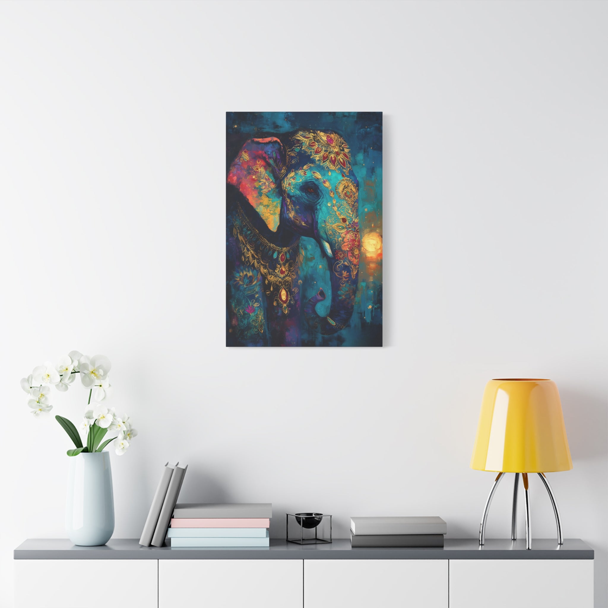 Large Rustic Indian Elephant Canvas: Moody Dark Academia Oil Painting for Living Room Statement Piece