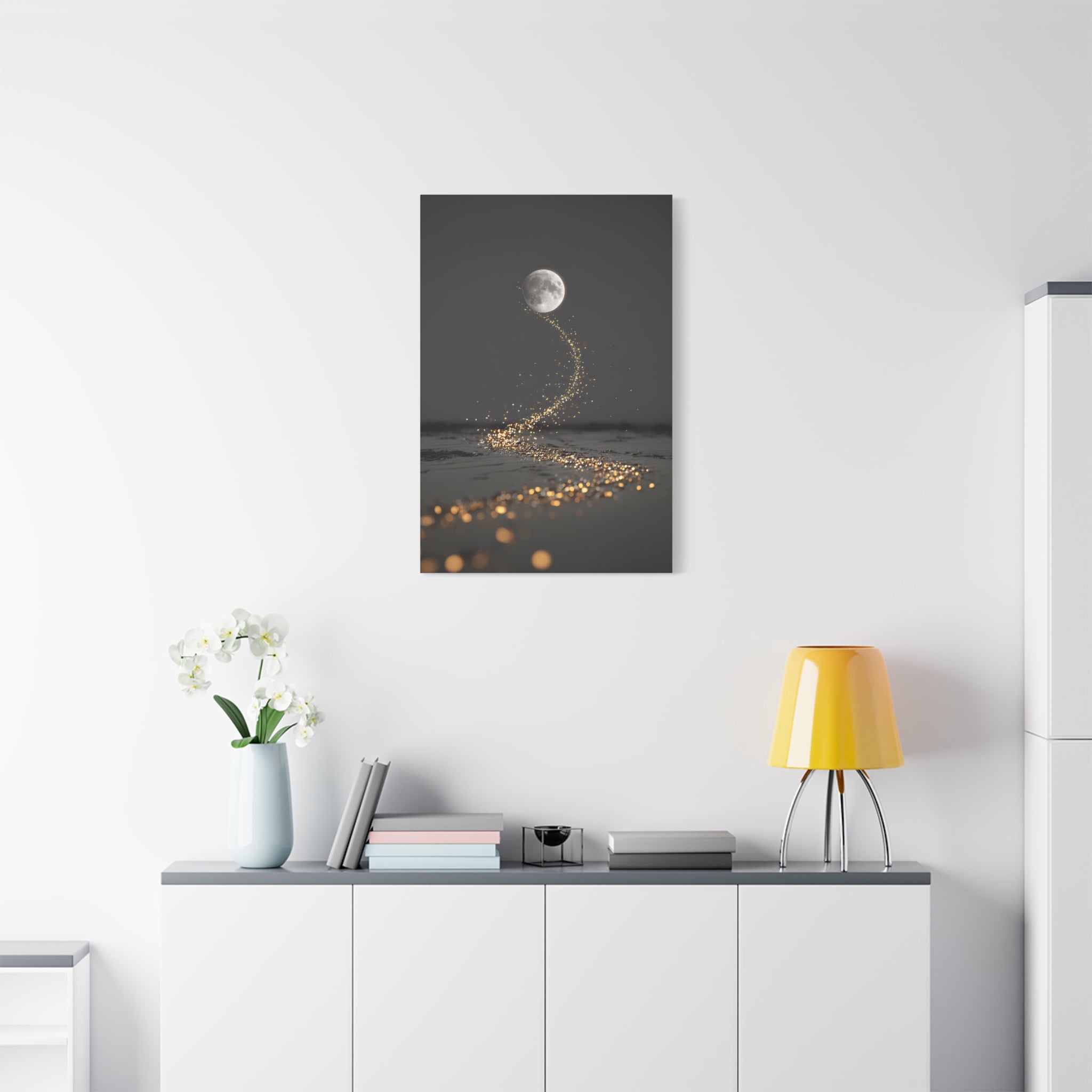 Moon Garden Wall Art - Minimal Firefly Path - Calm Modern Decor
