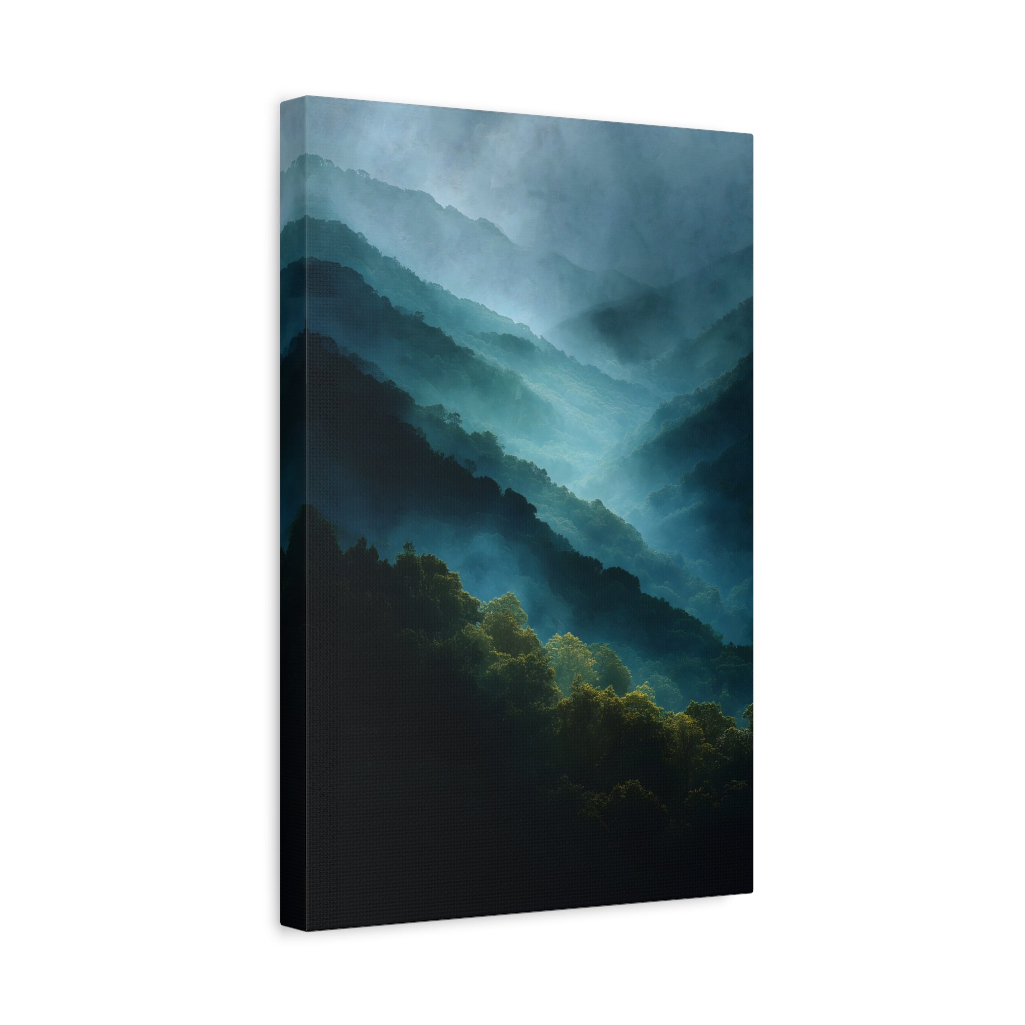 Misty Landscape Wall Art - Moody Blue Green Nature - Calm Modern Decor