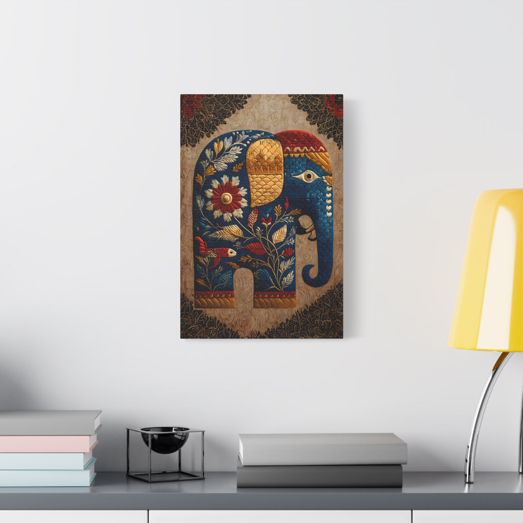 Rajasthani Folk Elephant Wall Art Print  Blue Embossed Elephant Decor