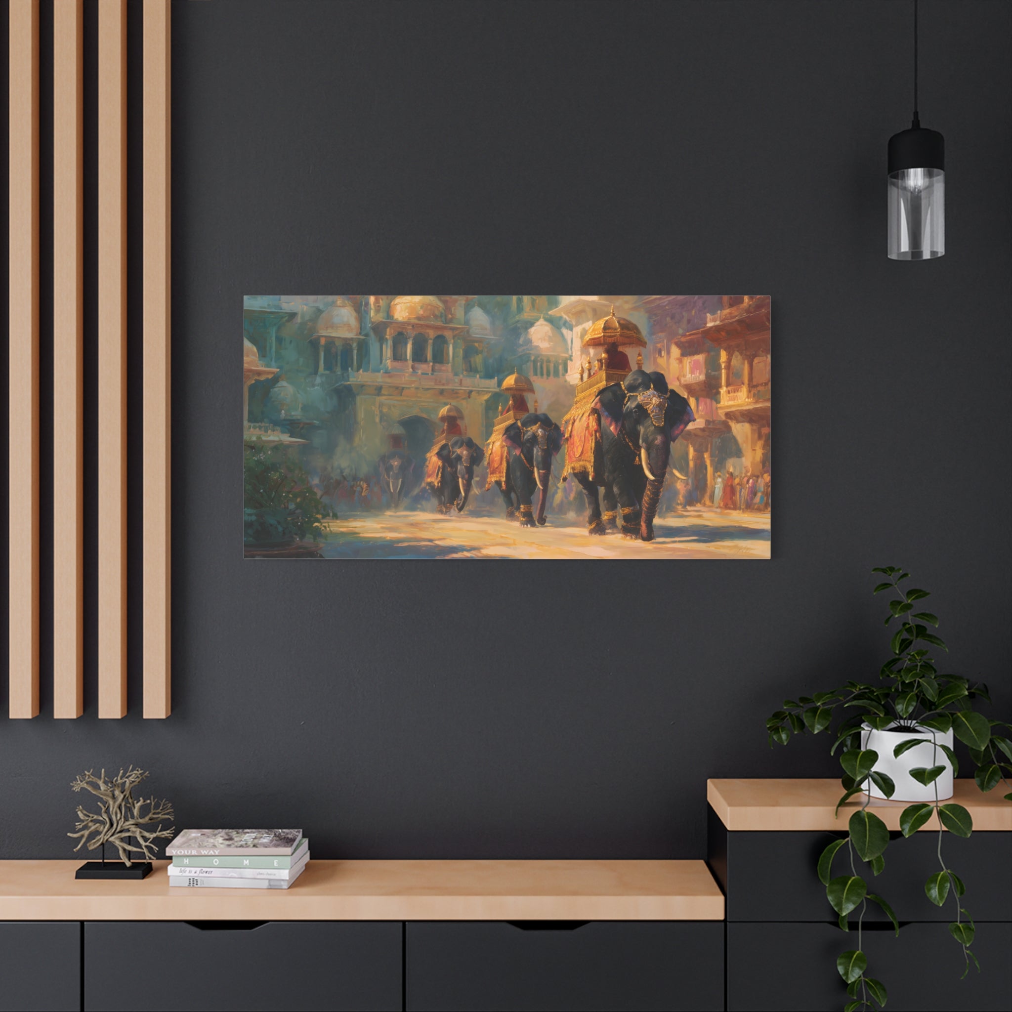 Royal Elephant Wall Art - Mughal Palace Procession Painting - Luxury Cultural Statement Decor
