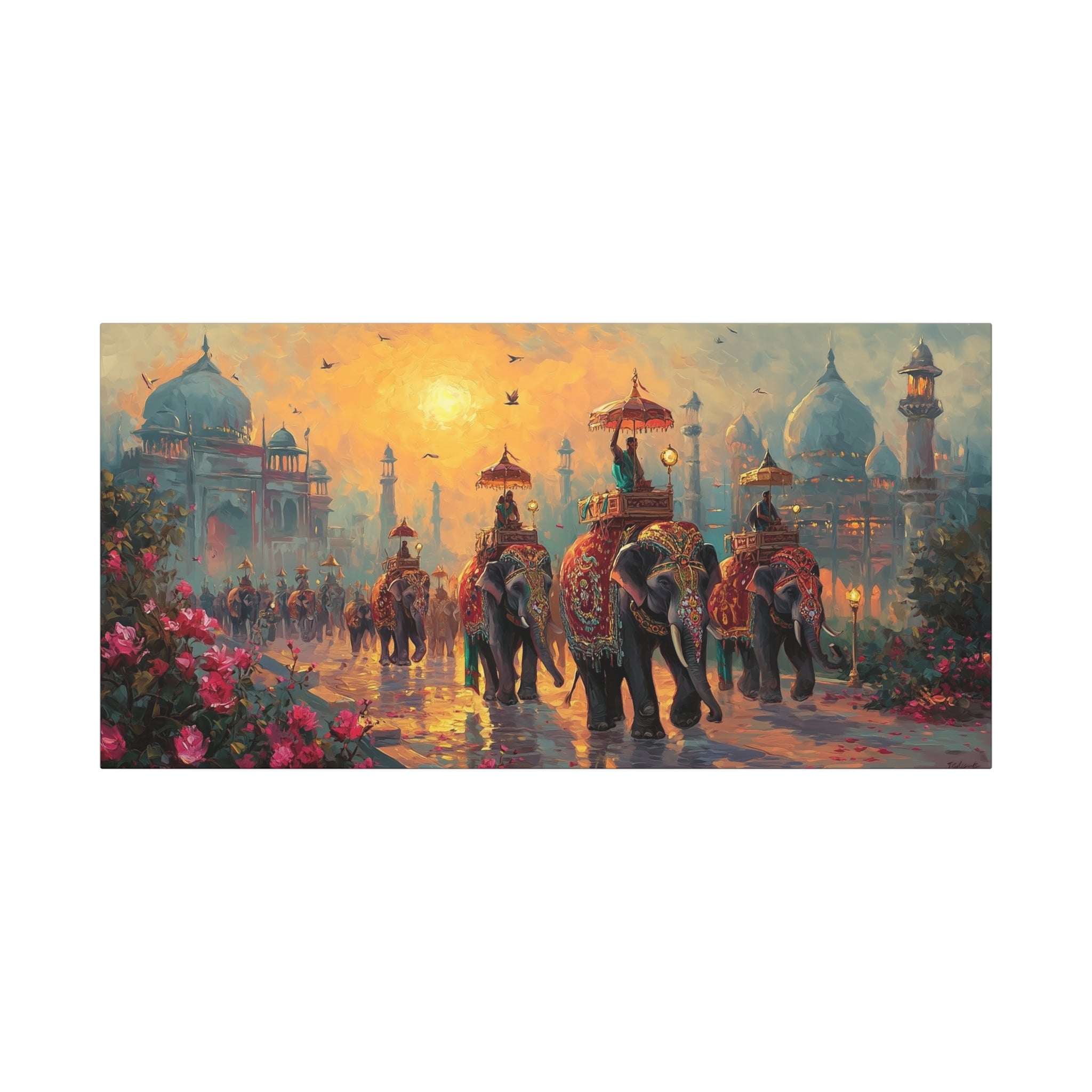 Indian Elephant Wall Art Print, Large Colorful Elephant Canvas Painting for Living Room Deco