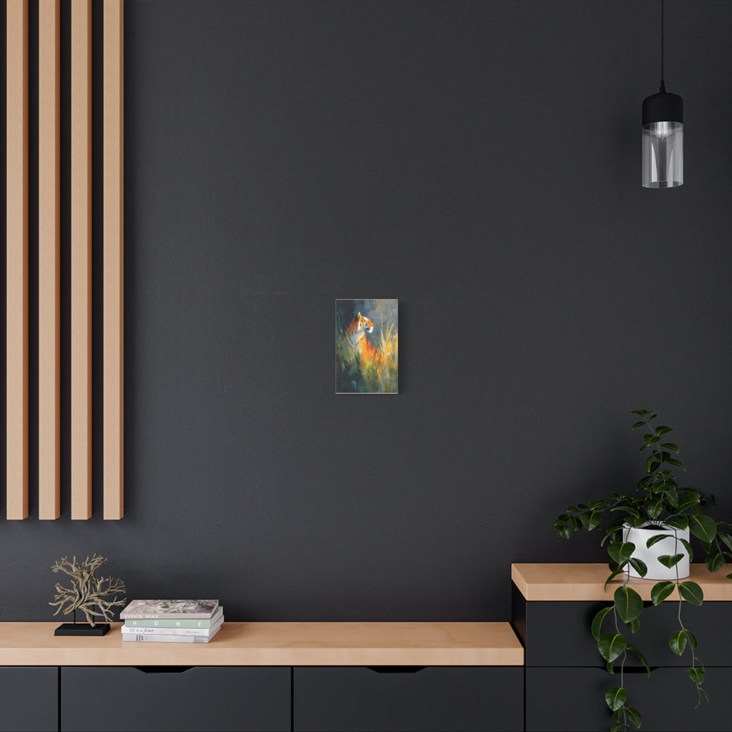Indian Tiger Art on Canvas - Expressive Wildlife Painting in Golden Orange and Green - Vertical Statement Wall Art