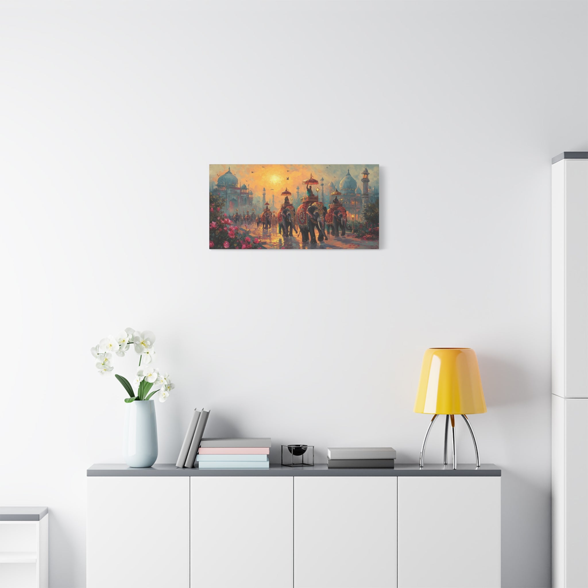 Indian Elephant Wall Art Print, Large Colorful Elephant Canvas Painting for Living Room Deco