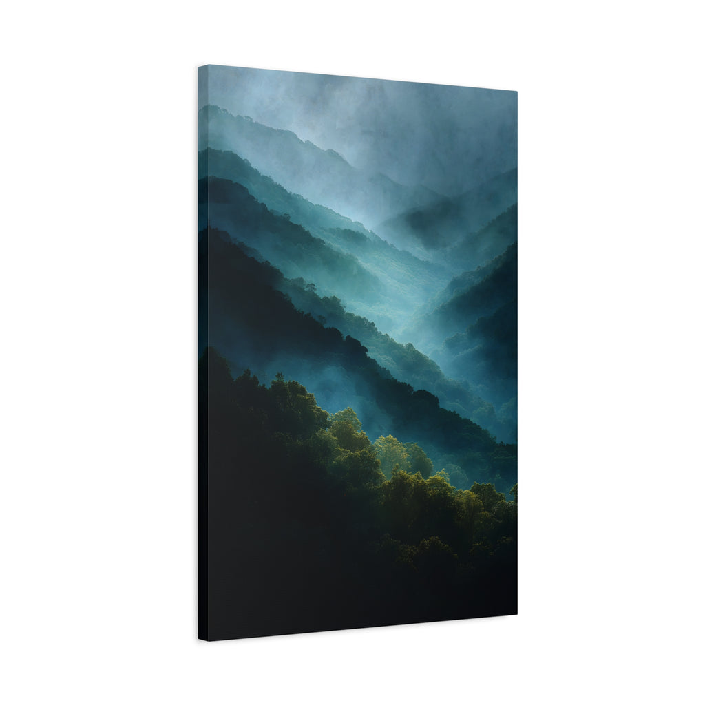 Misty Landscape Wall Art - Moody Blue Green Nature - Calm Modern Decor