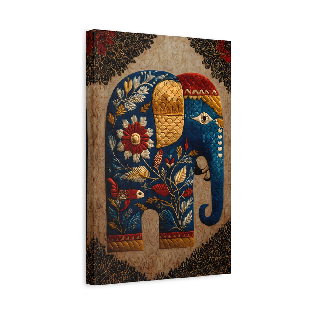 Rajasthani Folk Elephant Wall Art Print  Blue Embossed Elephant Decor