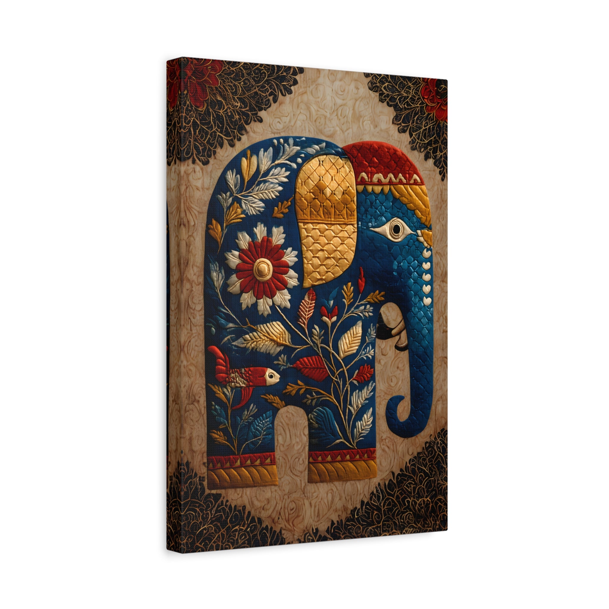 Rajasthani Folk Elephant Wall Art Print  Blue Embossed Elephant Decor