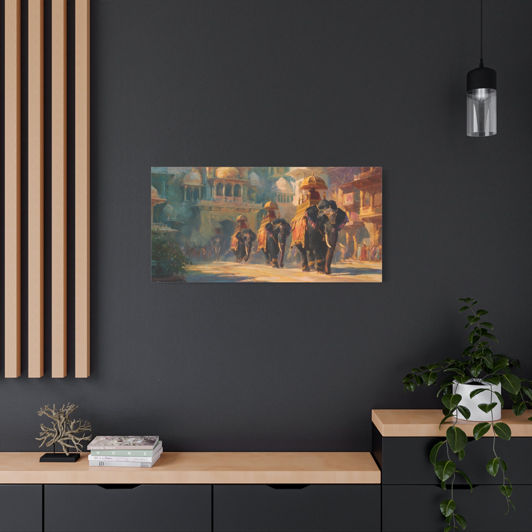 Royal Elephant Wall Art - Mughal Palace Procession Painting - Luxury Cultural Statement Decor