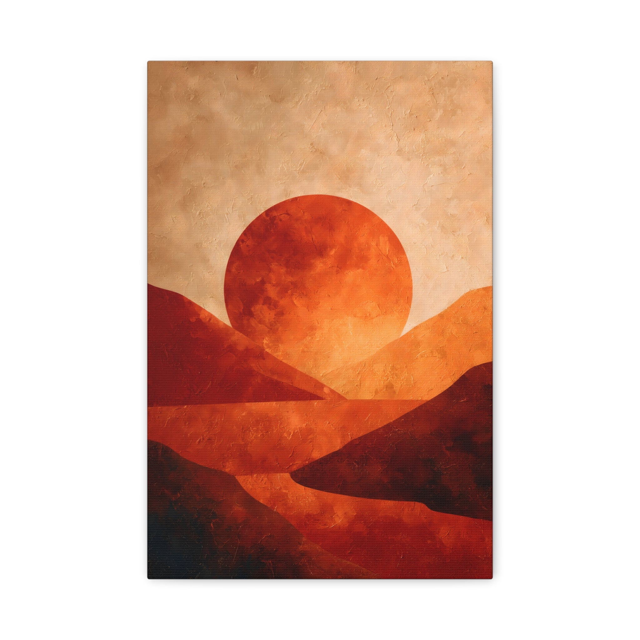 Sunset Landscape Wall Art - Warm Earth Tone Hills Print for Living Room
