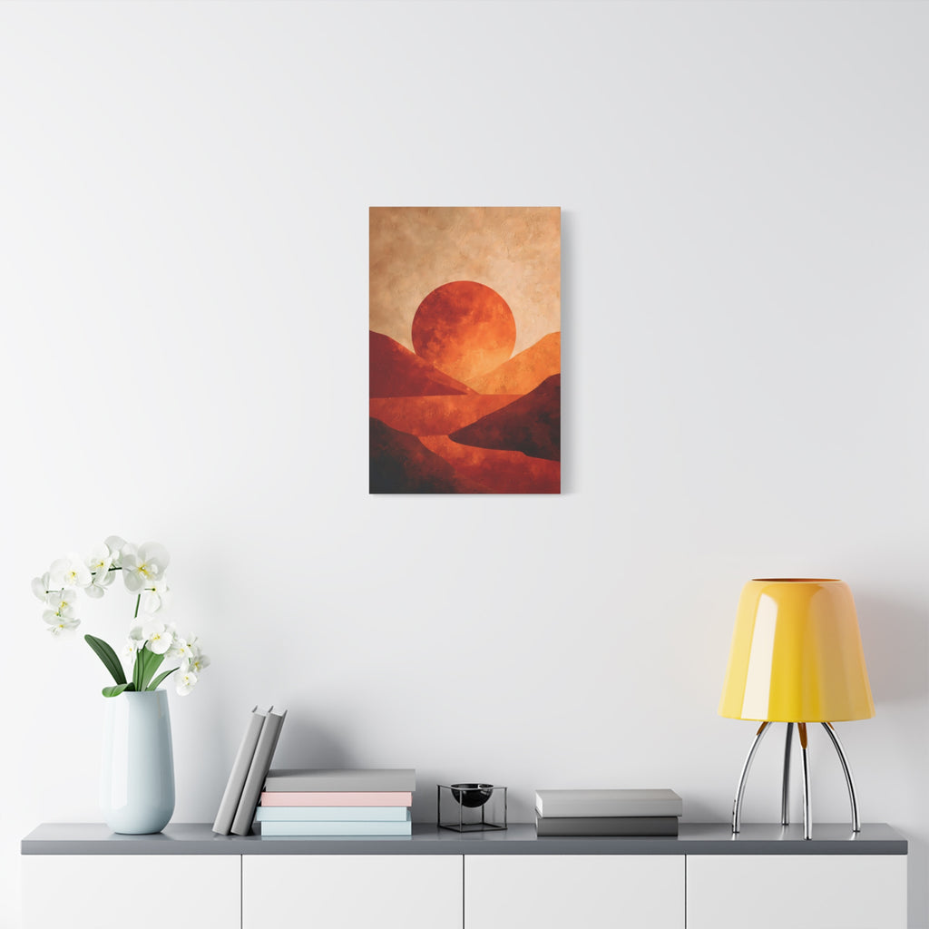 Sunset Landscape Wall Art - Warm Earth Tone Hills Print for Living Room