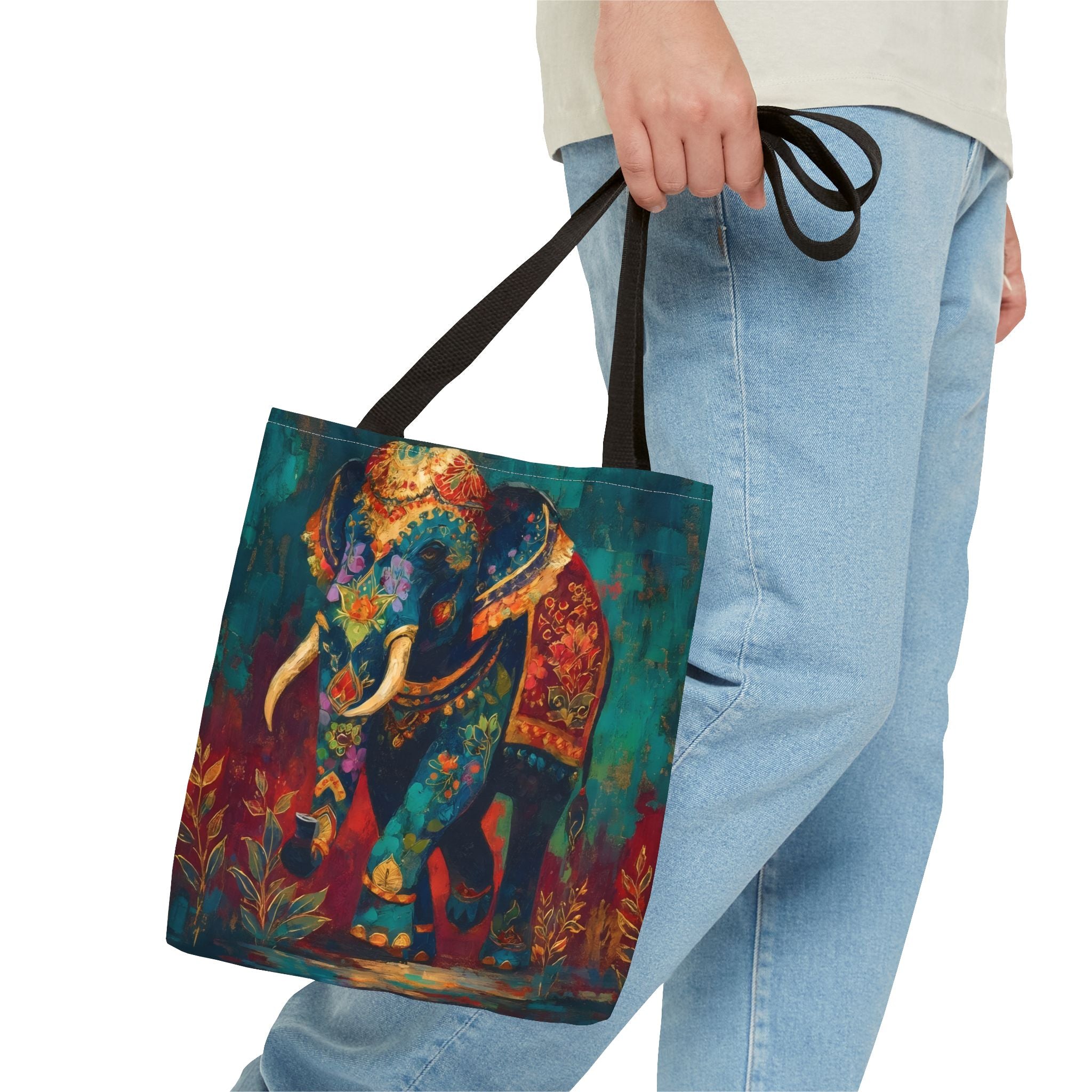 Majestic Indian Elephant - Gold & Emerald Gouache Tote Bag