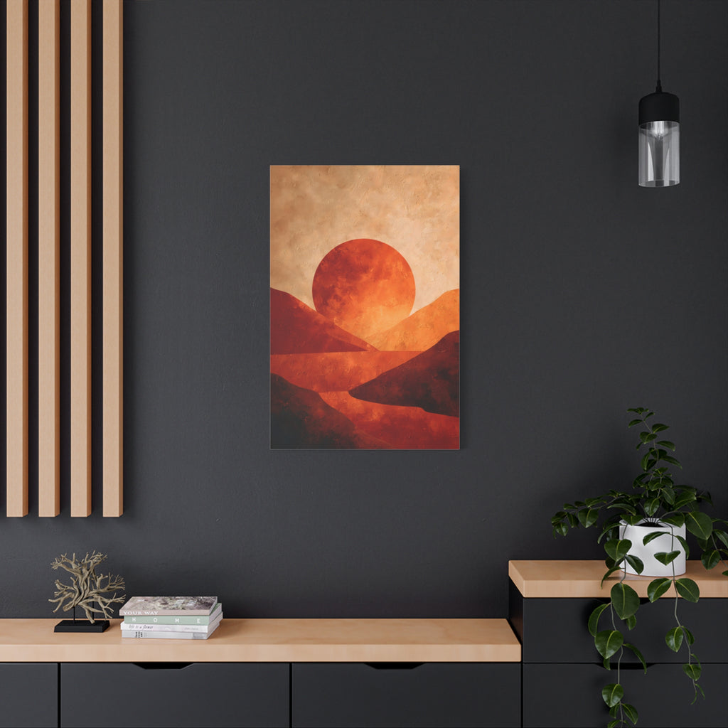Sunset Landscape Wall Art - Warm Earth Tone Hills Print for Living Room