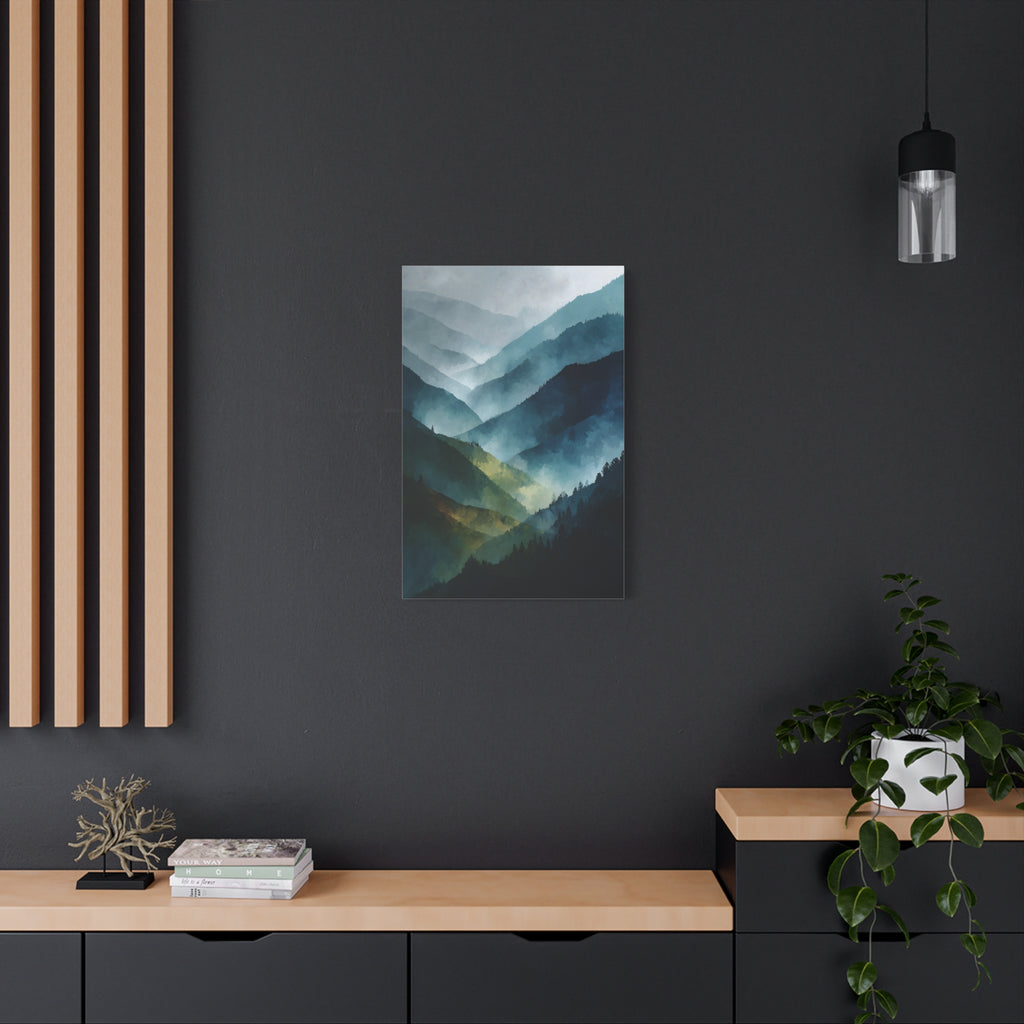 Mountain Wall Art - Misty Blue Green Landscape - Modern Calming Decor