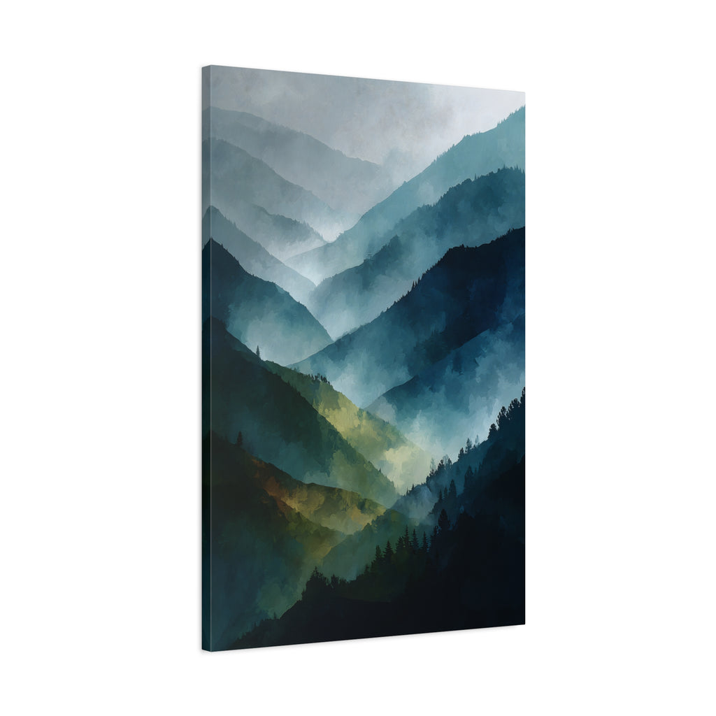 Mountain Wall Art - Misty Blue Green Landscape - Modern Calming Decor