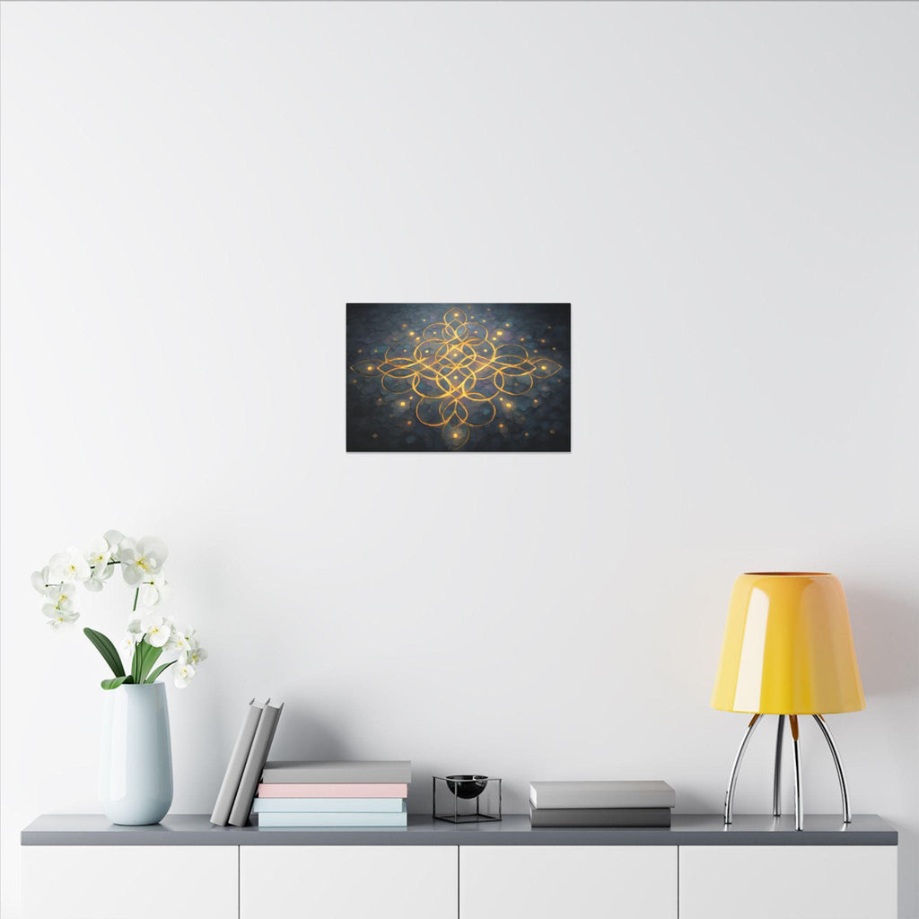 Luminous Kolam Canvas Art: Bohemian Geometry, Spiritual Decor