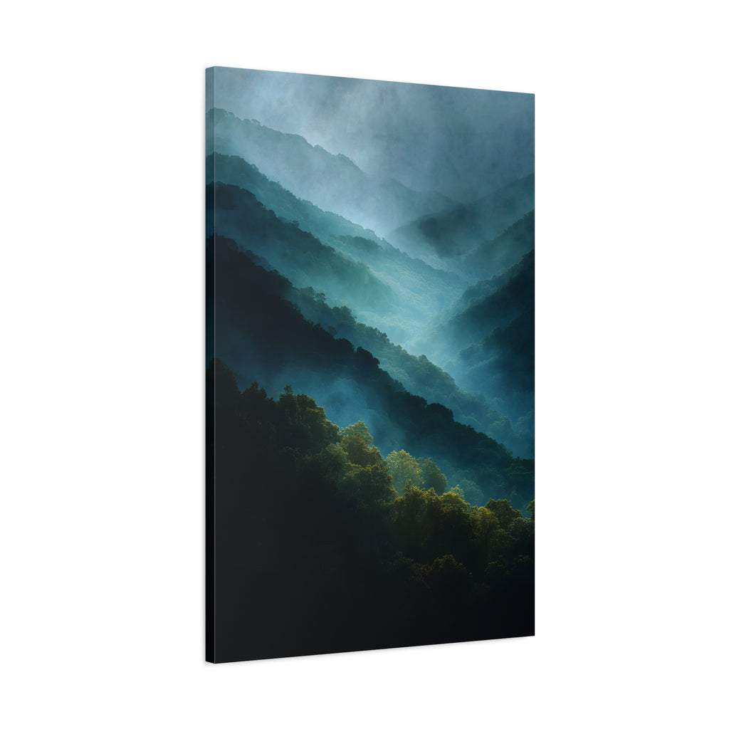 Misty Landscape Wall Art - Moody Blue Green Nature - Calm Modern Decor