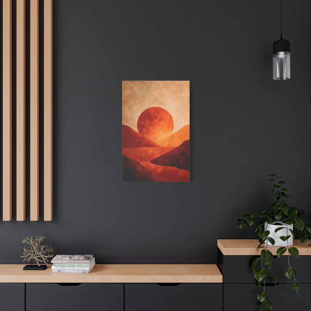 Sunset Landscape Wall Art - Warm Earth Tone Hills Print for Living Room