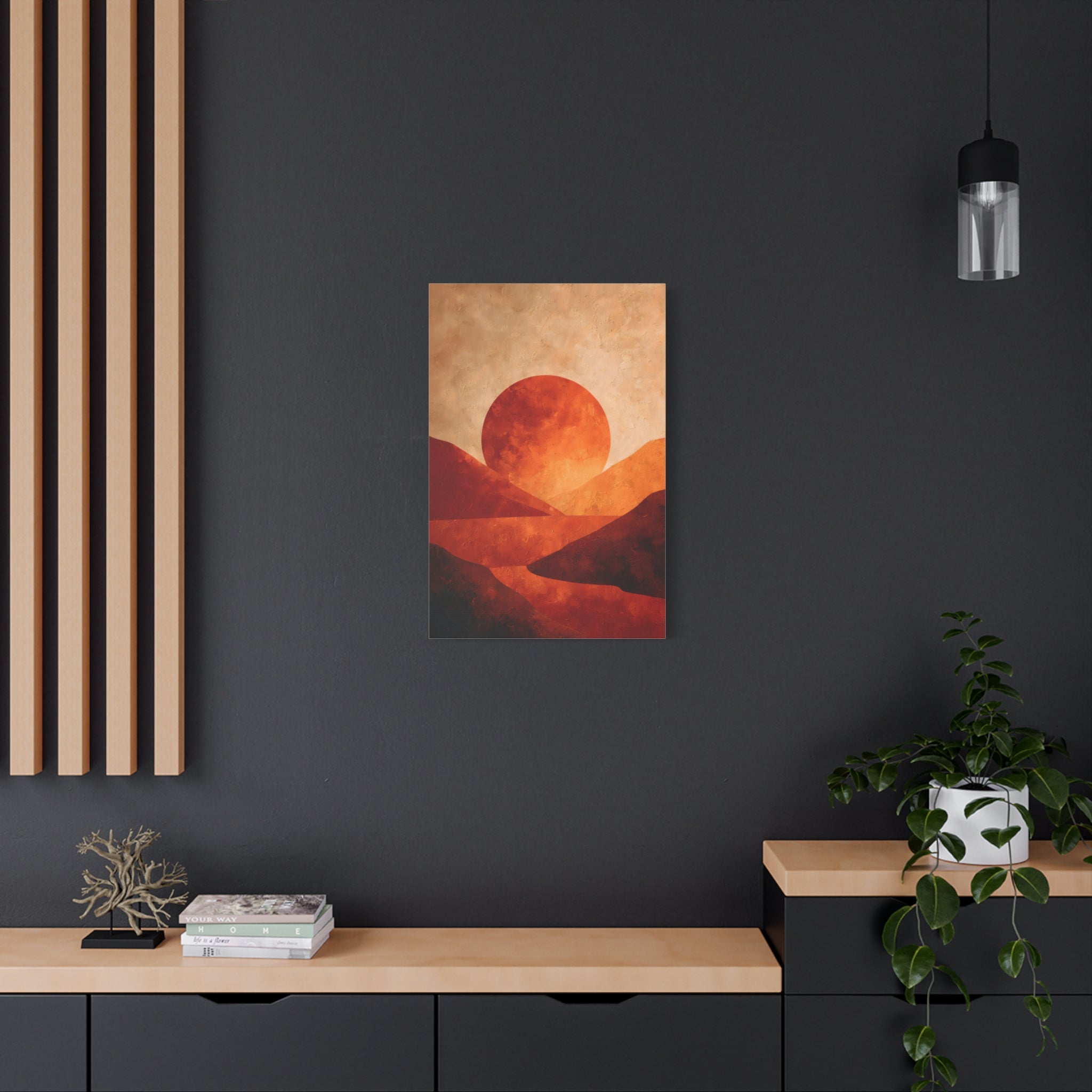 Sunset Landscape Wall Art - Warm Earth Tone Hills Print for Living Room