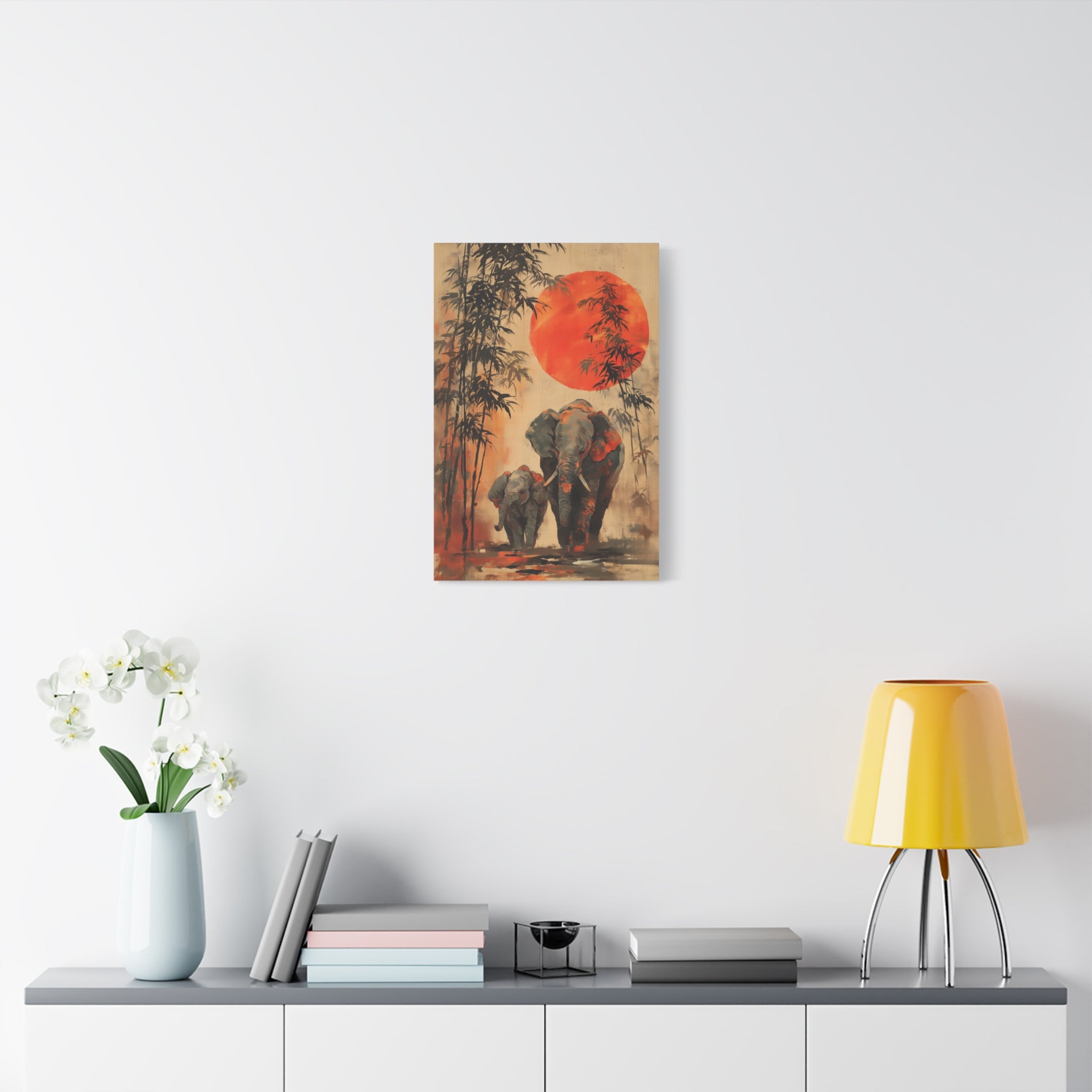 Japandi Elephant Wall Art Print - Mother & Calf for Living Room or Nursery