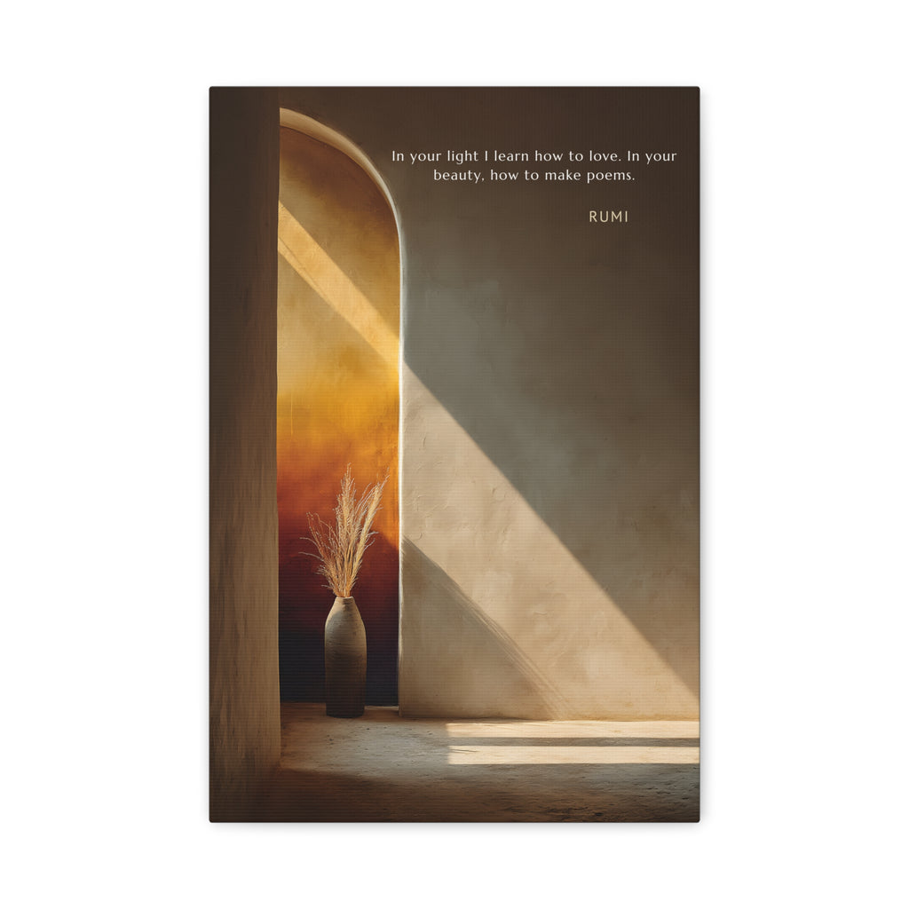 Rumi Quote Wall Art - In Your Light I Learn How to Love - Minimalist Spiritual Poetry Print