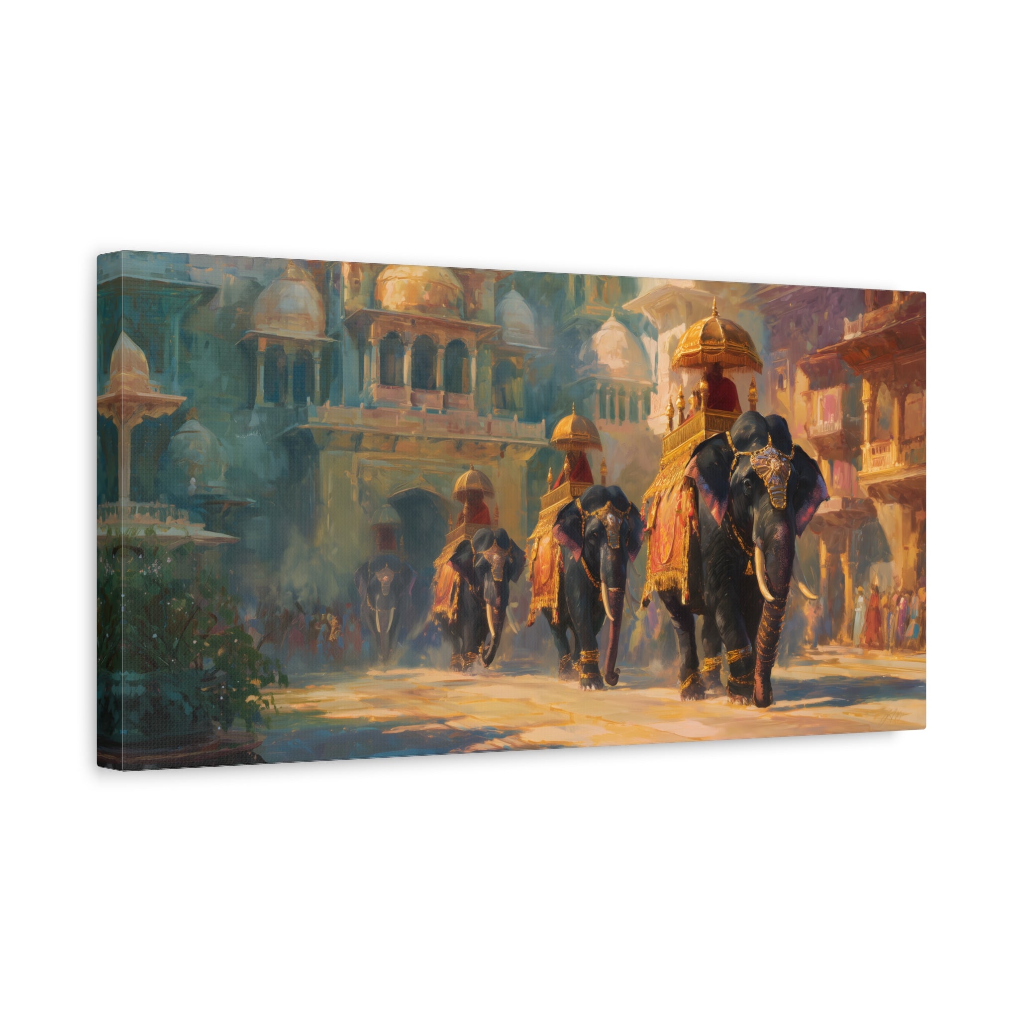 Royal Elephant Wall Art - Mughal Palace Procession Painting - Luxury Cultural Statement Decor