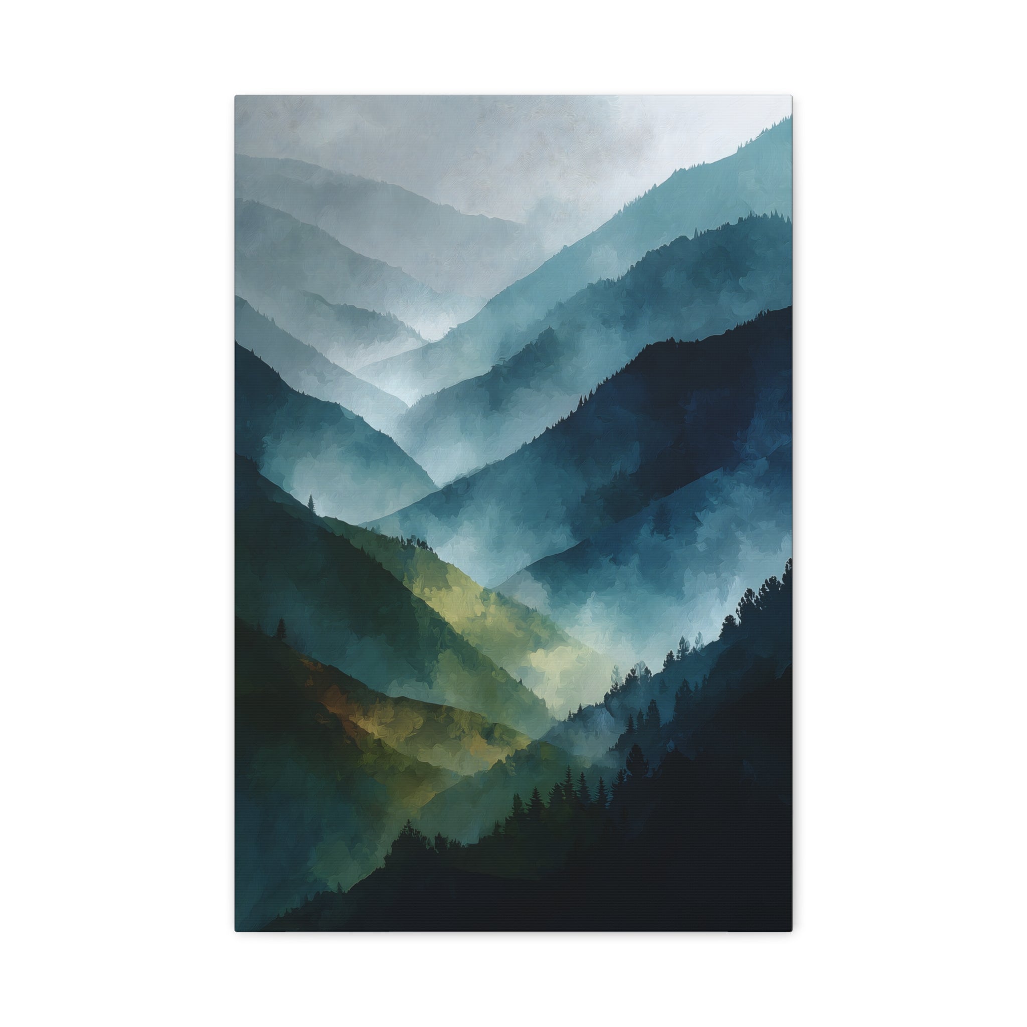 Mountain Wall Art - Misty Blue Green Landscape - Modern Calming Decor