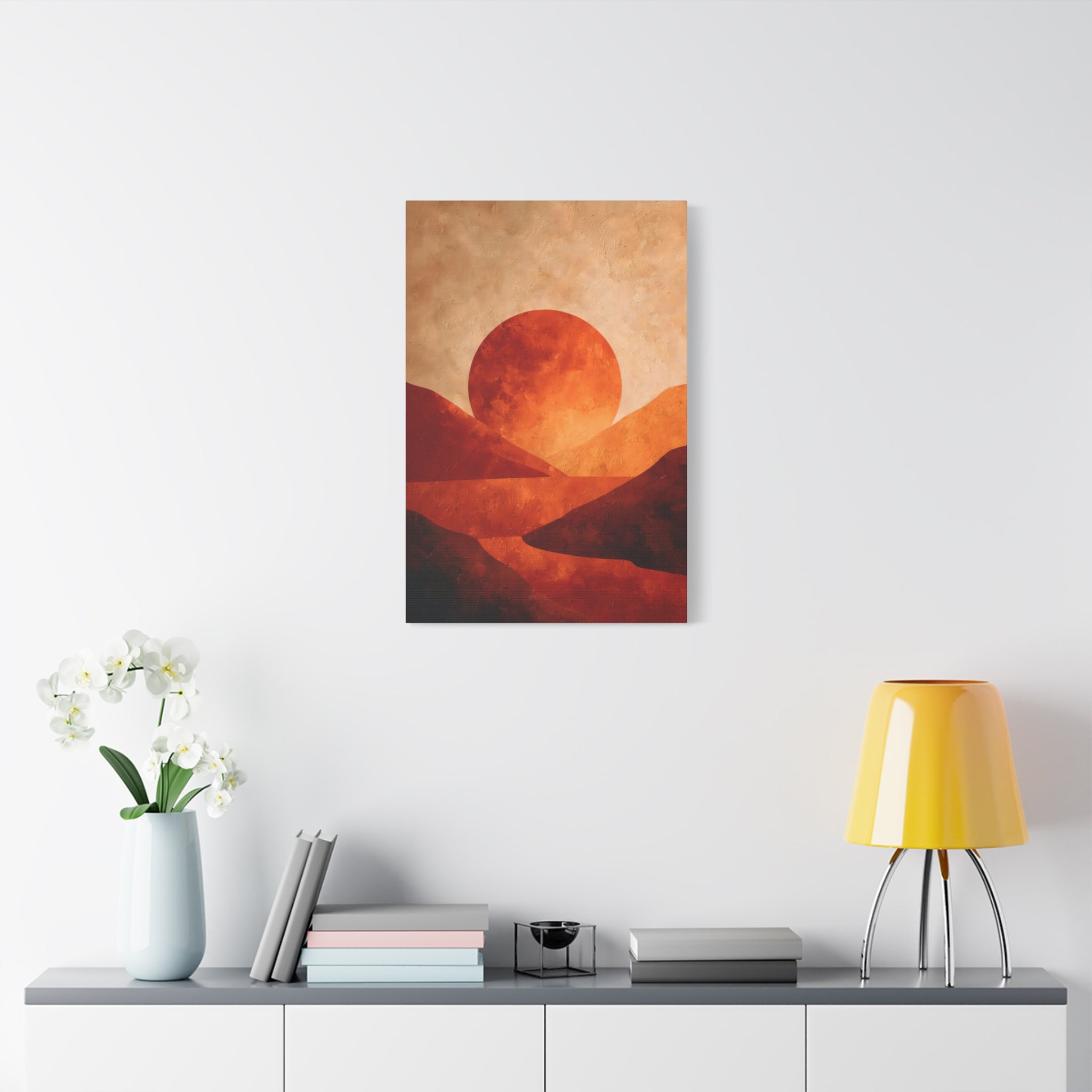 Sunset Landscape Wall Art - Warm Earth Tone Hills Print for Living Room