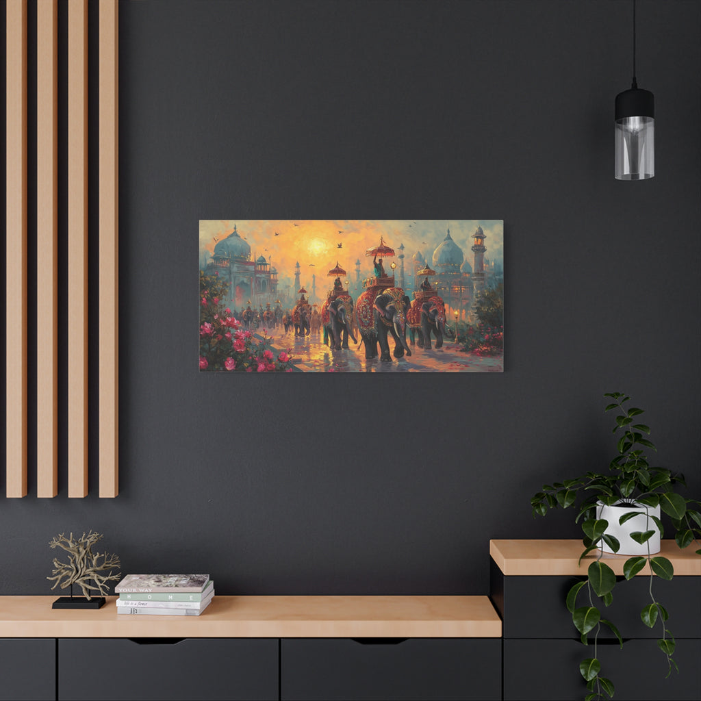 Indian Elephant Wall Art Print, Large Colorful Elephant Canvas Painting for Living Room Deco