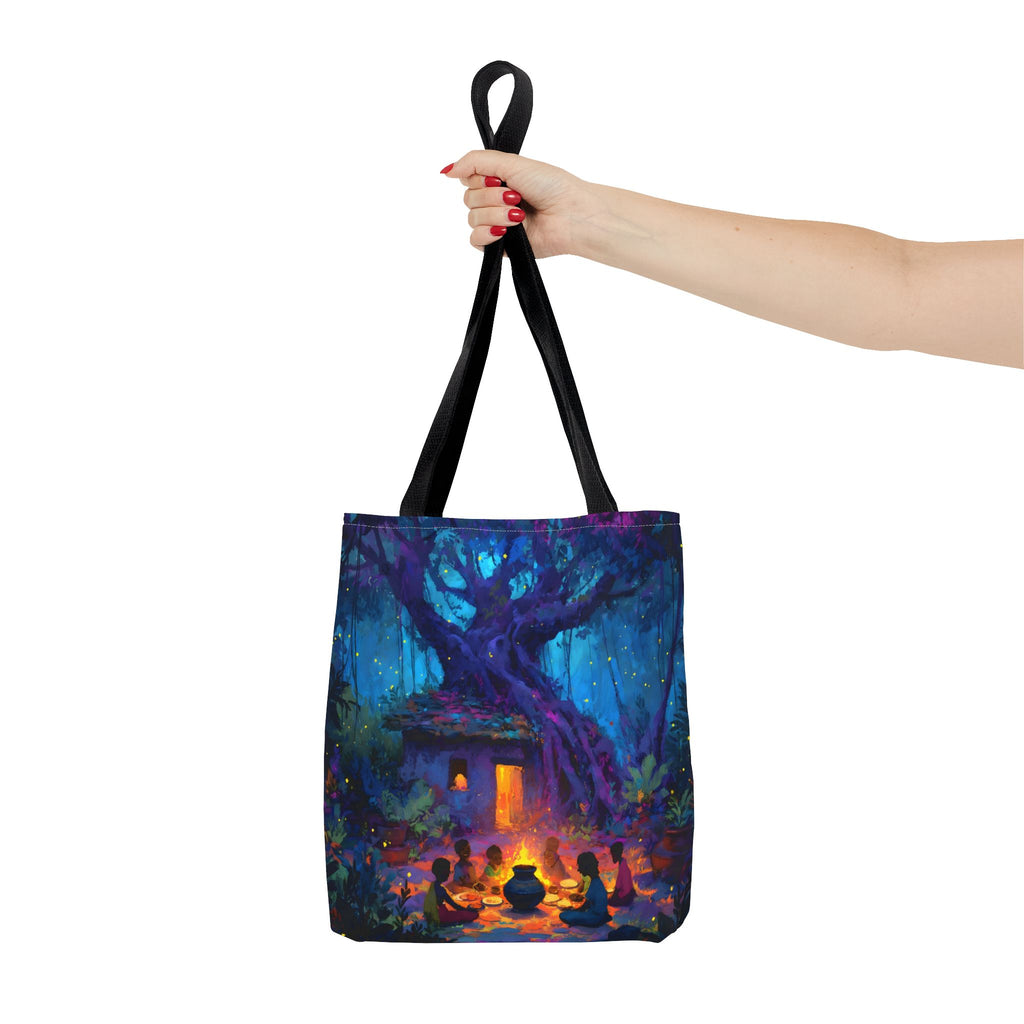Indian Village Tote Bag - Banyan Tree Folk Art Design
