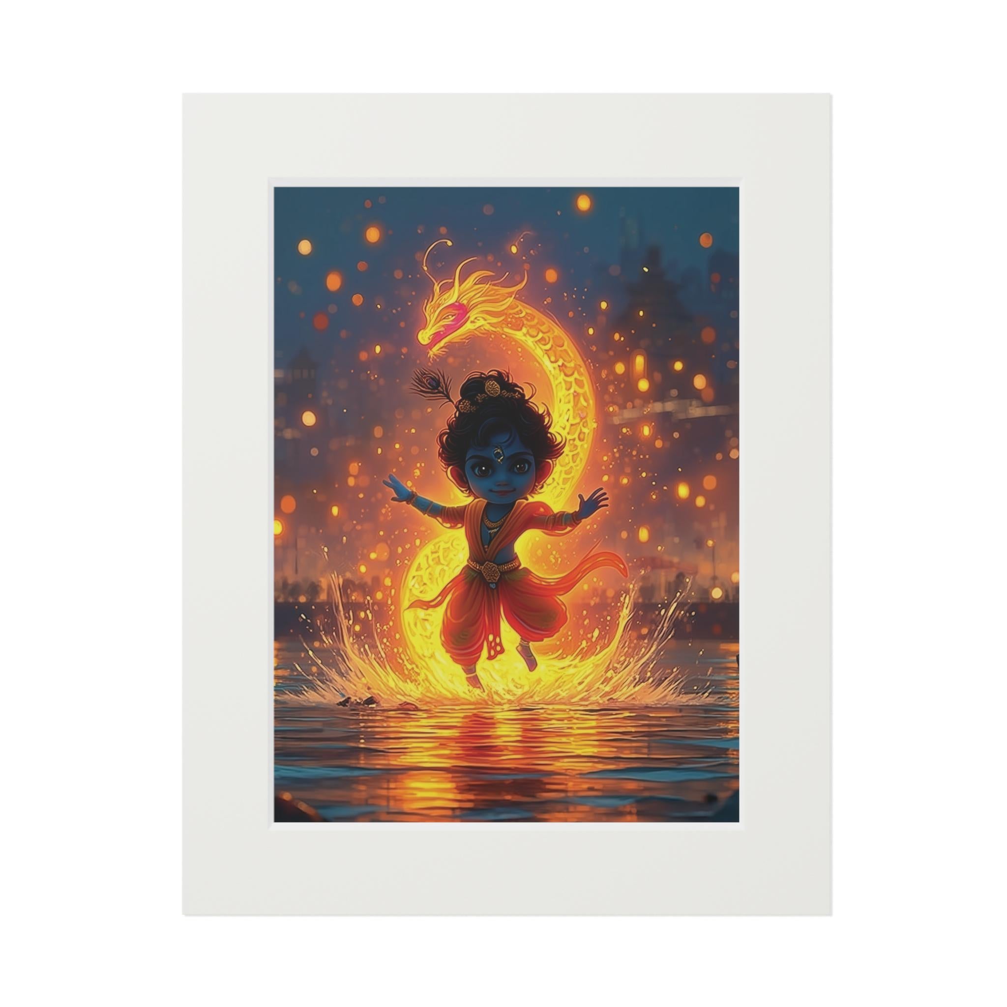 Krishna & Snake Fine Art Print – Mythic Celestial Wall Decor