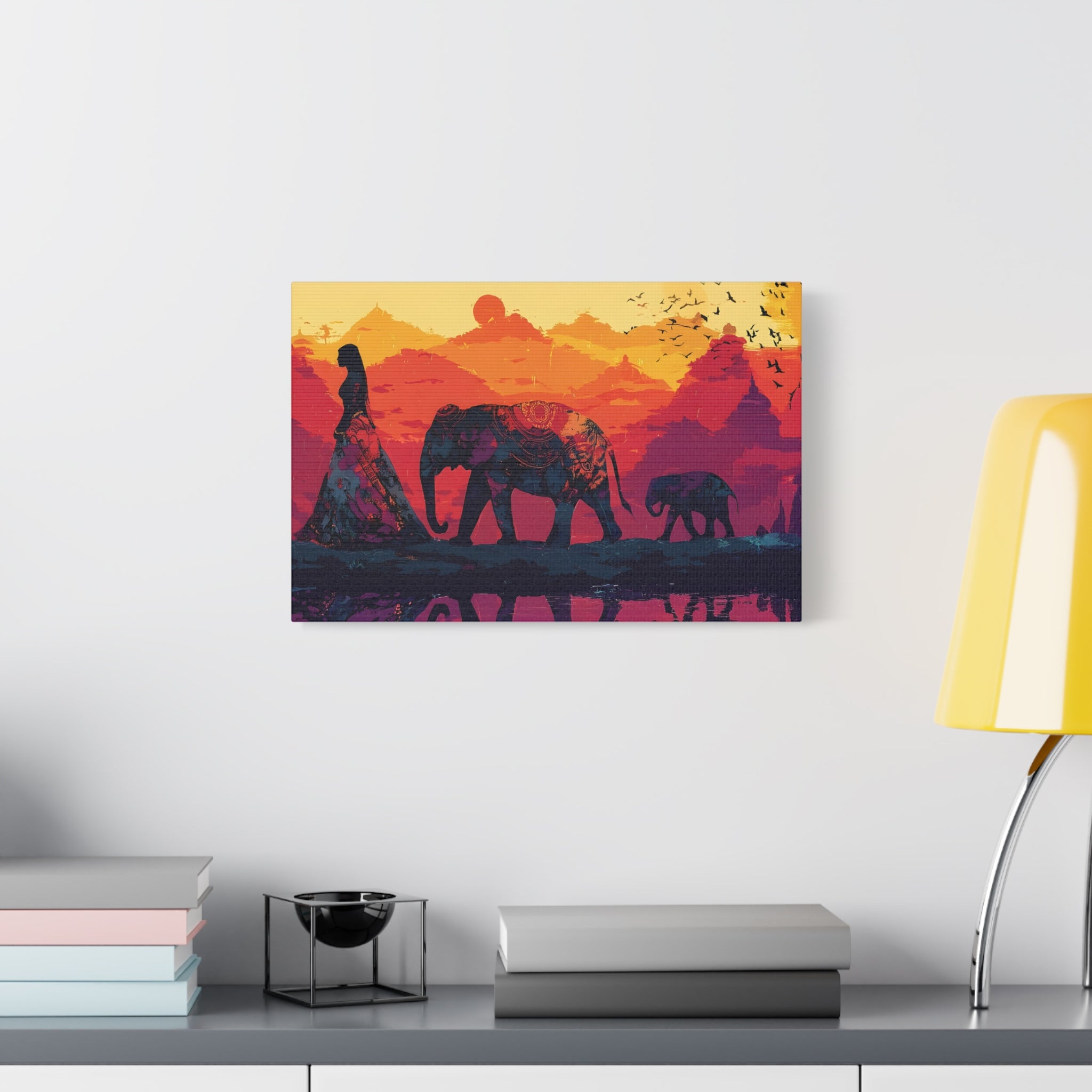 Elephant Journey Wall Art Print, Desert Caravan Sunset Landscape, Spiritual Boho Decor, Mindful Home Wall Art