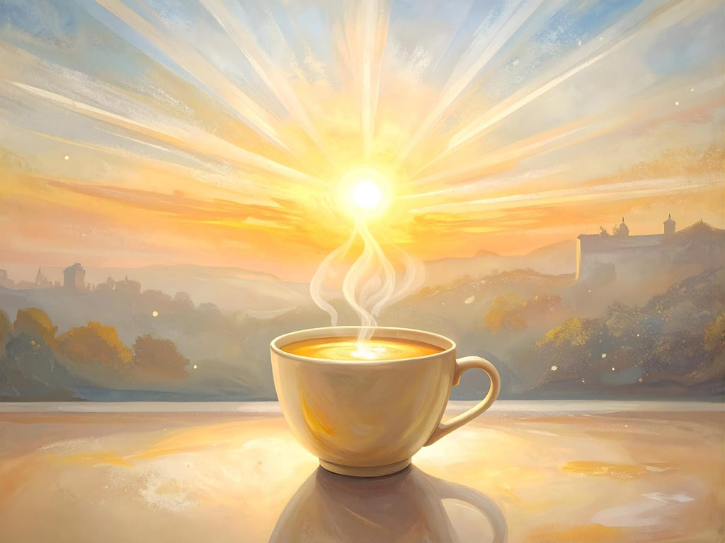 Sunrise Chai Cup Art Print: Minimalist Tea Room Decor