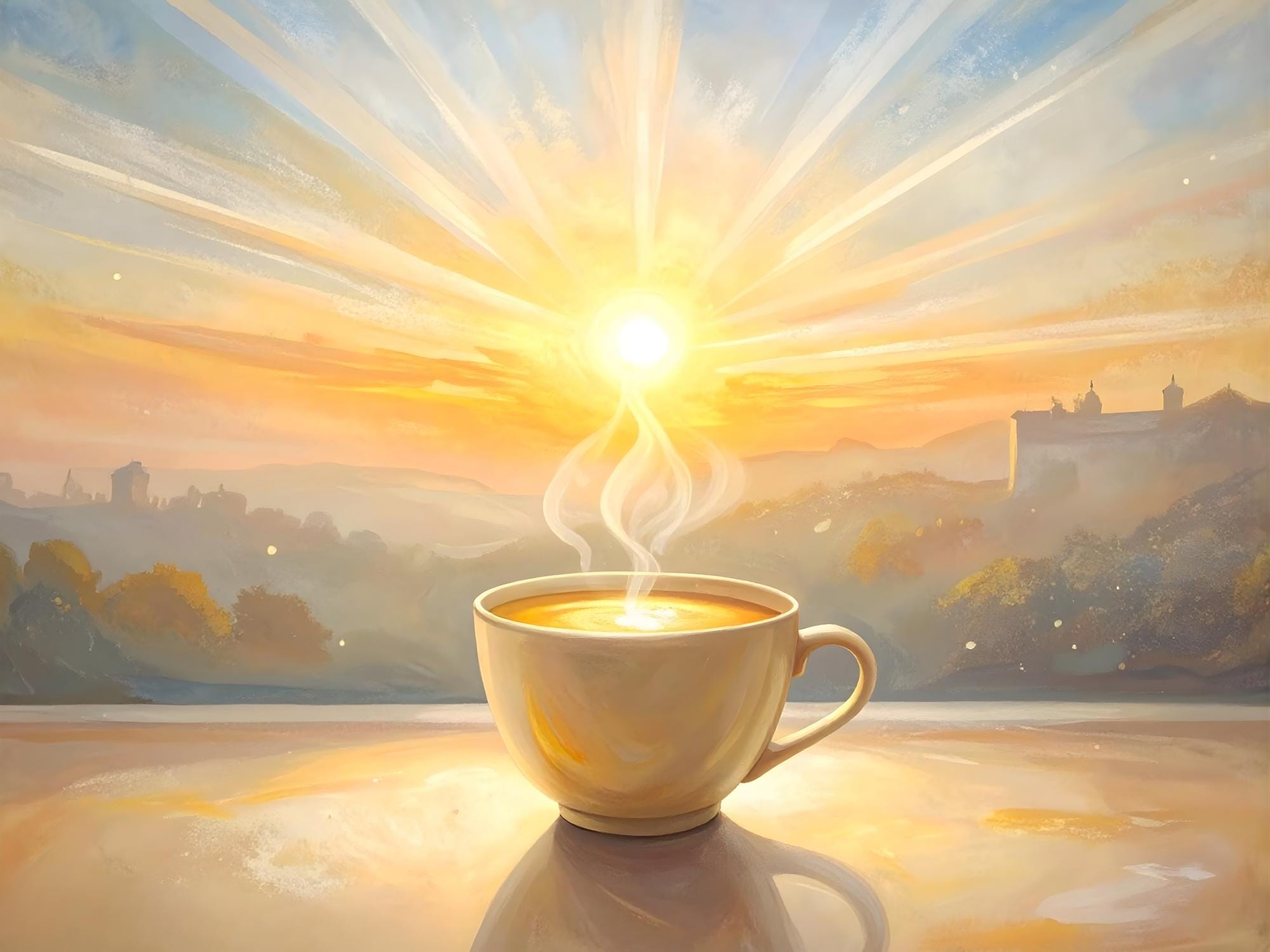 Sunrise Chai Cup Art Print: Minimalist Tea Room Decor