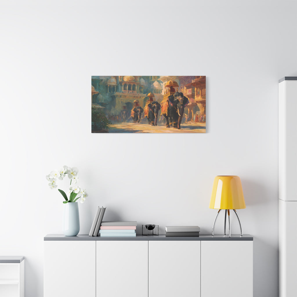 Royal Elephant Wall Art - Mughal Palace Procession Painting - Luxury Cultural Statement Decor