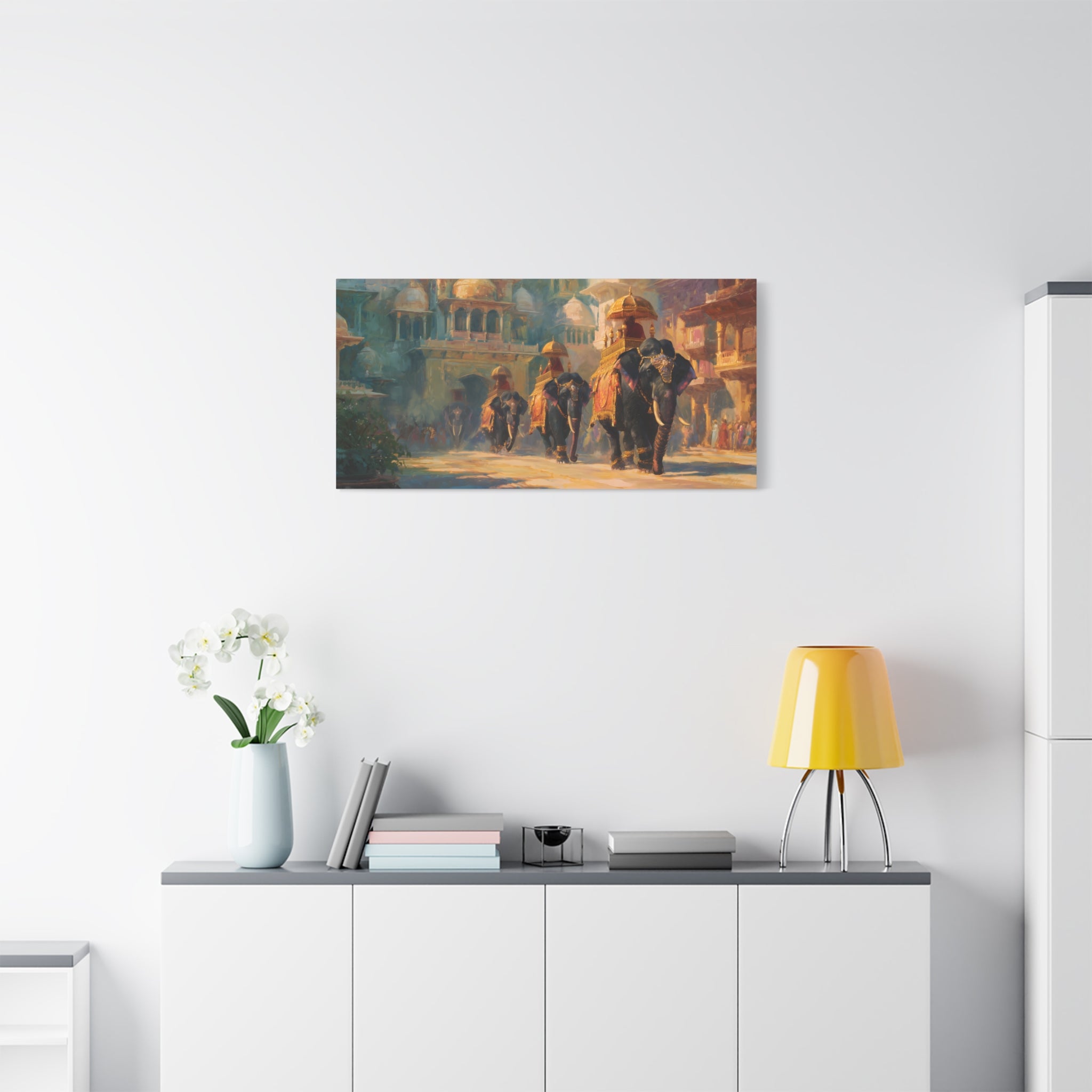 Royal Elephant Wall Art - Mughal Palace Procession Painting - Luxury Cultural Statement Decor