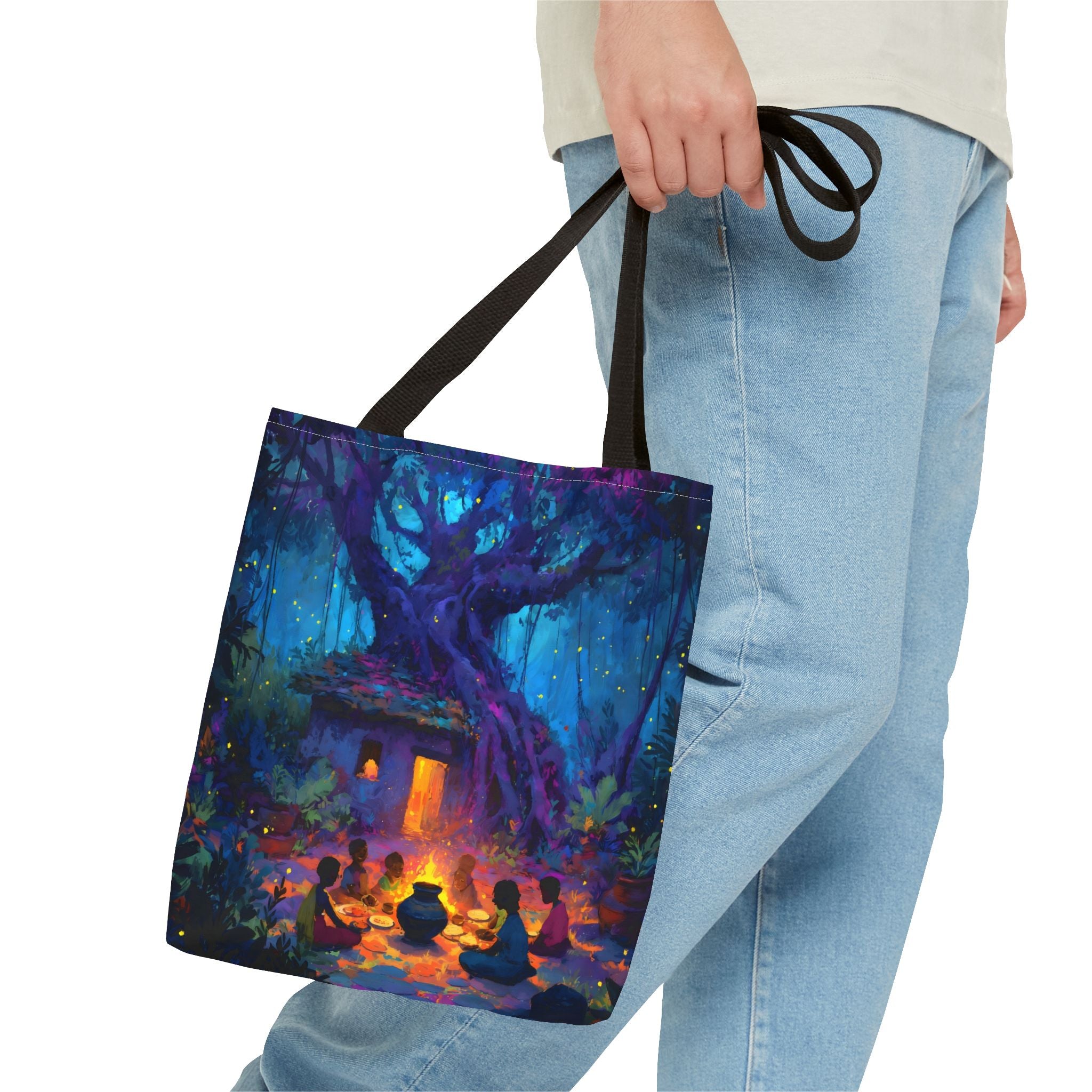 Indian Village Tote Bag - Banyan Tree Folk Art Design