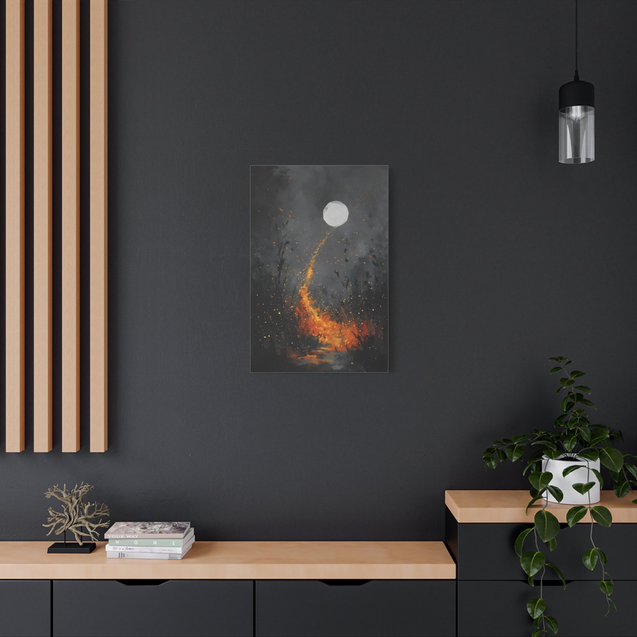 Moon Garden Wall Art - Golden Firefly Path - Calm Modern Print