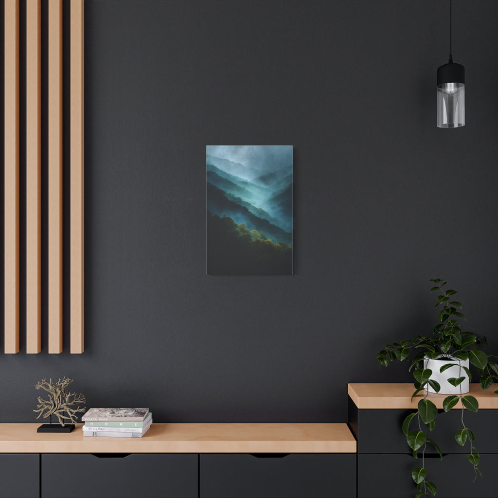 Misty Landscape Wall Art - Moody Blue Green Nature - Calm Modern Decor