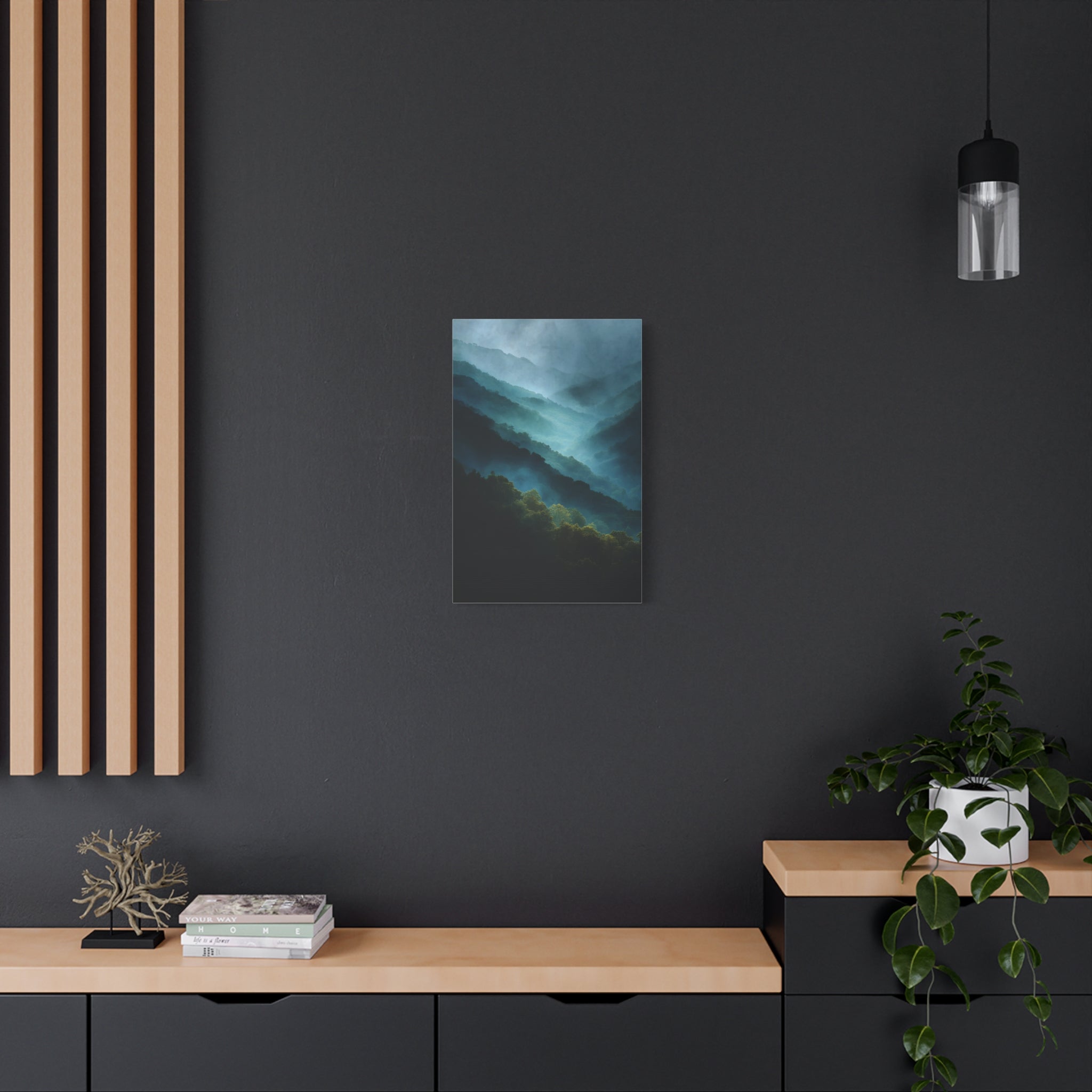 Misty Landscape Wall Art - Moody Blue Green Nature - Calm Modern Decor