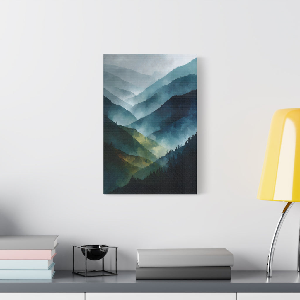 Mountain Wall Art - Misty Blue Green Landscape - Modern Calming Decor