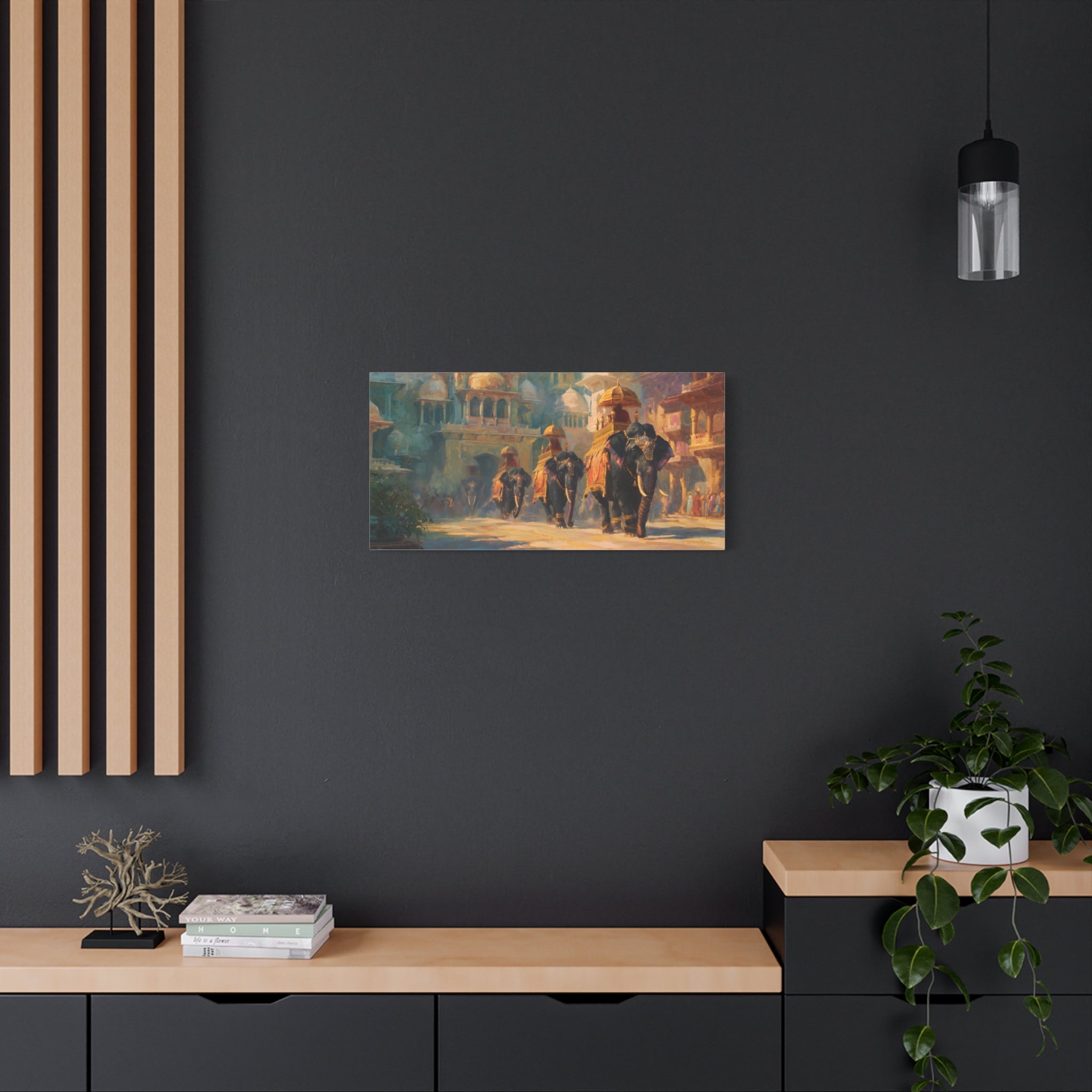 Royal Elephant Wall Art - Mughal Palace Procession Painting - Luxury Cultural Statement Decor
