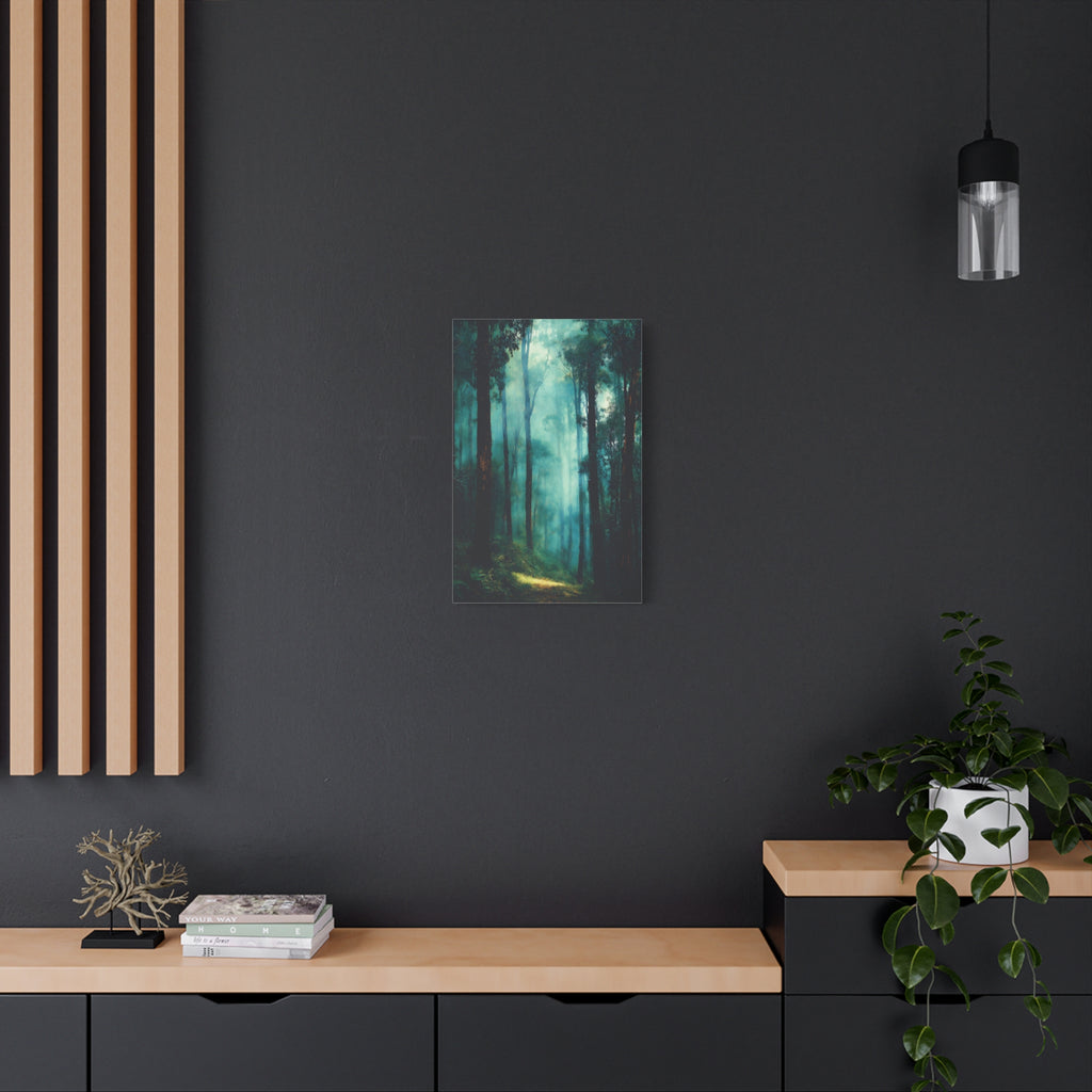 Misty Forest Wall Art - Tall Trees Green Nature Print - Calm Woodland Decor