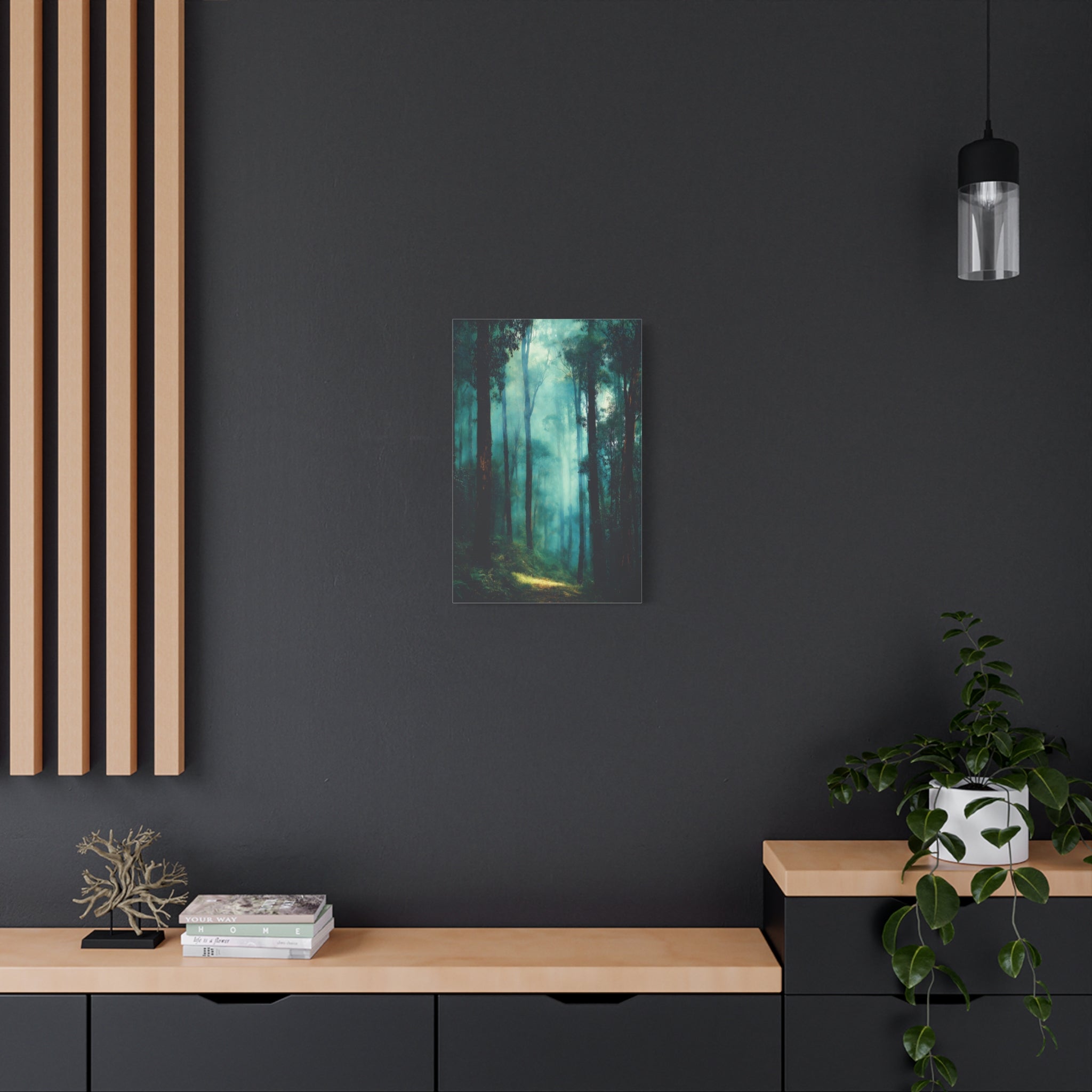 Misty Forest Wall Art - Tall Trees Green Nature Print - Calm Woodland Decor