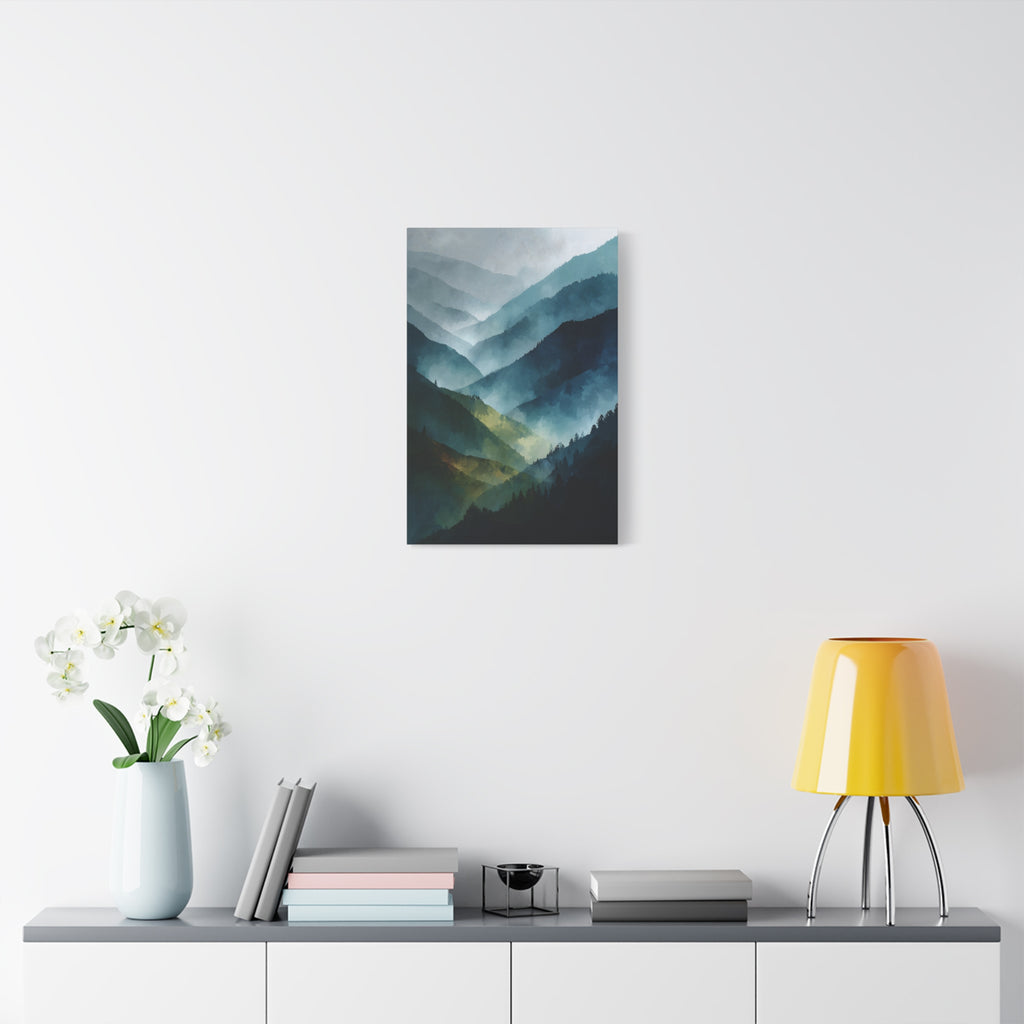 Mountain Wall Art - Misty Blue Green Landscape - Modern Calming Decor