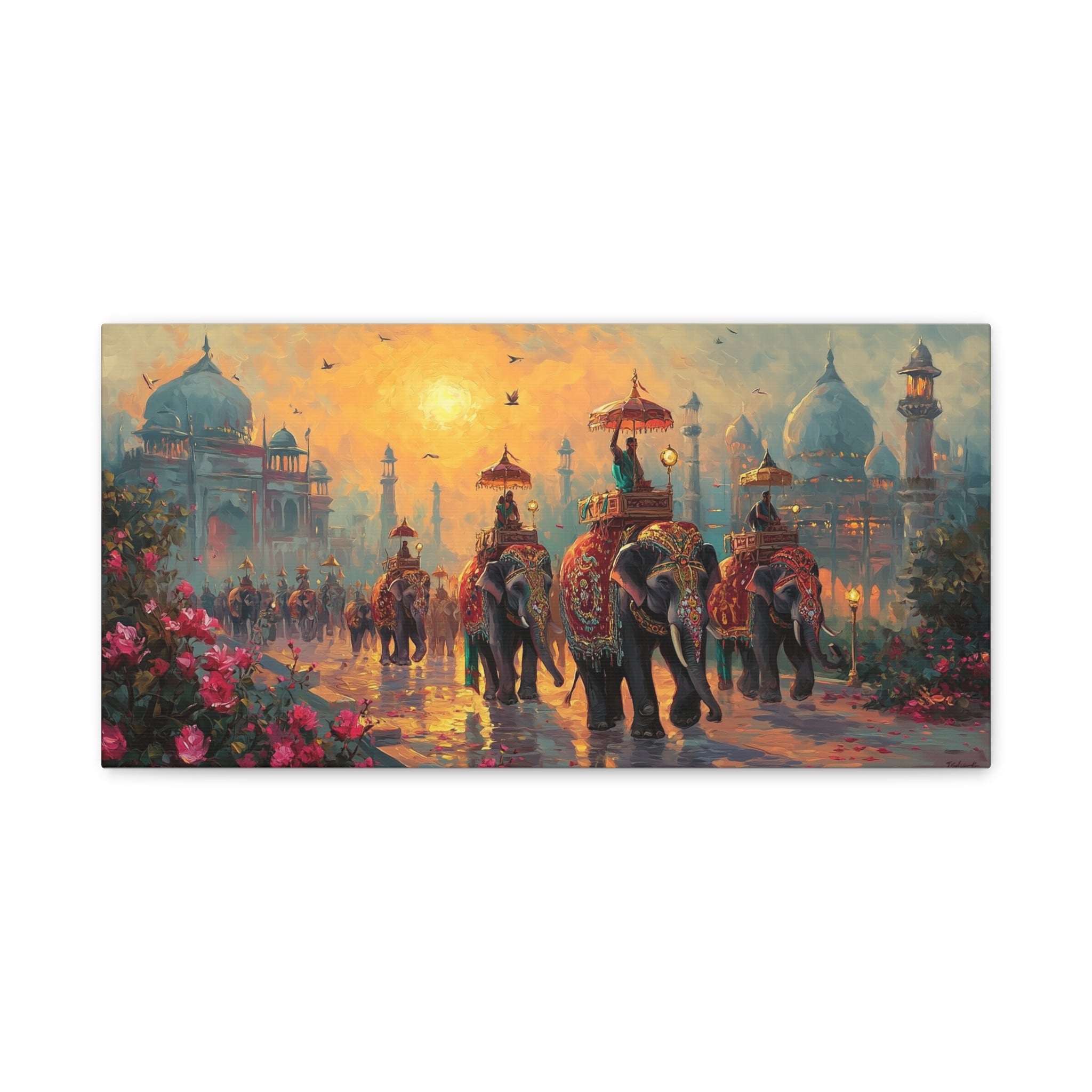 Indian Elephant Wall Art Print, Large Colorful Elephant Canvas Painting for Living Room Deco