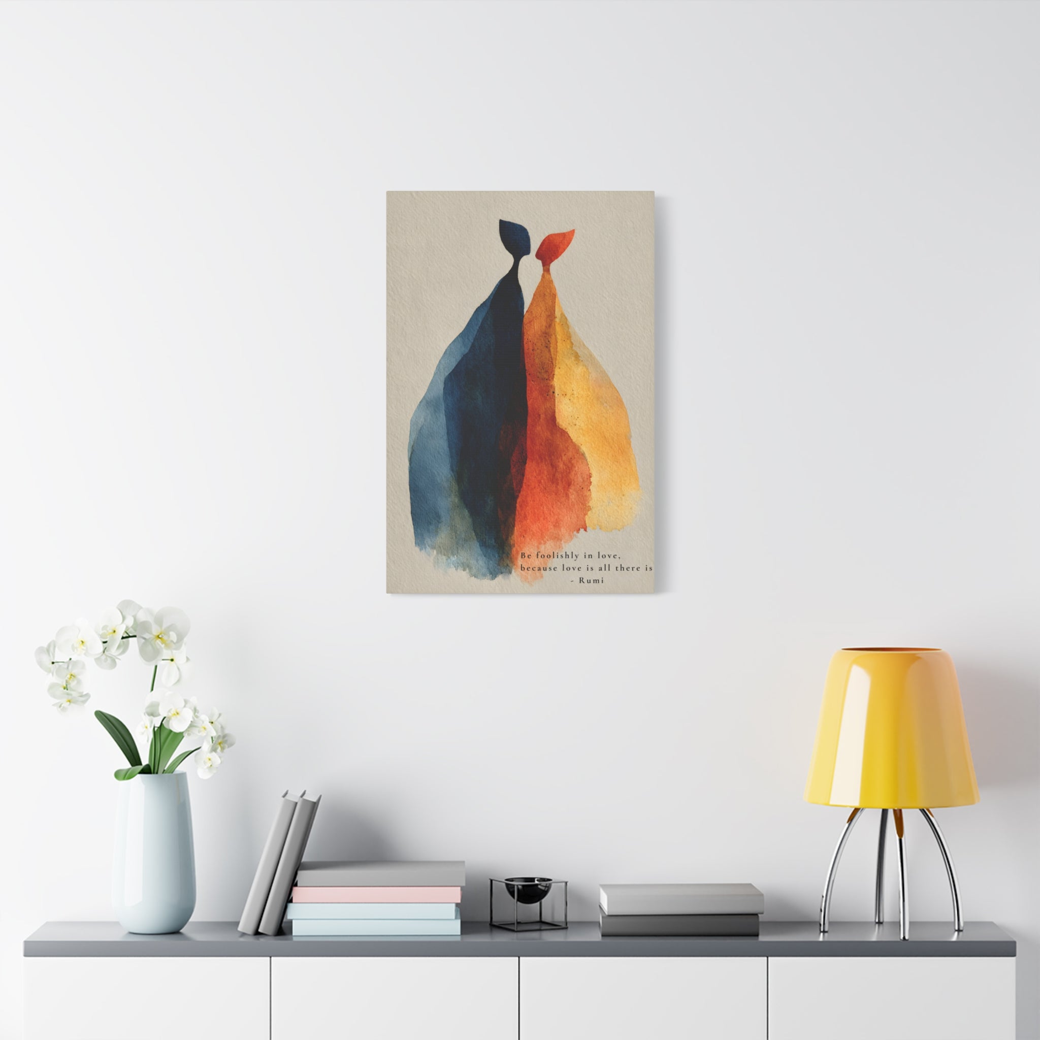 Rumi Quote "Be foolishly in love" Canvas Wall Art, Matte Stretched 1.25"